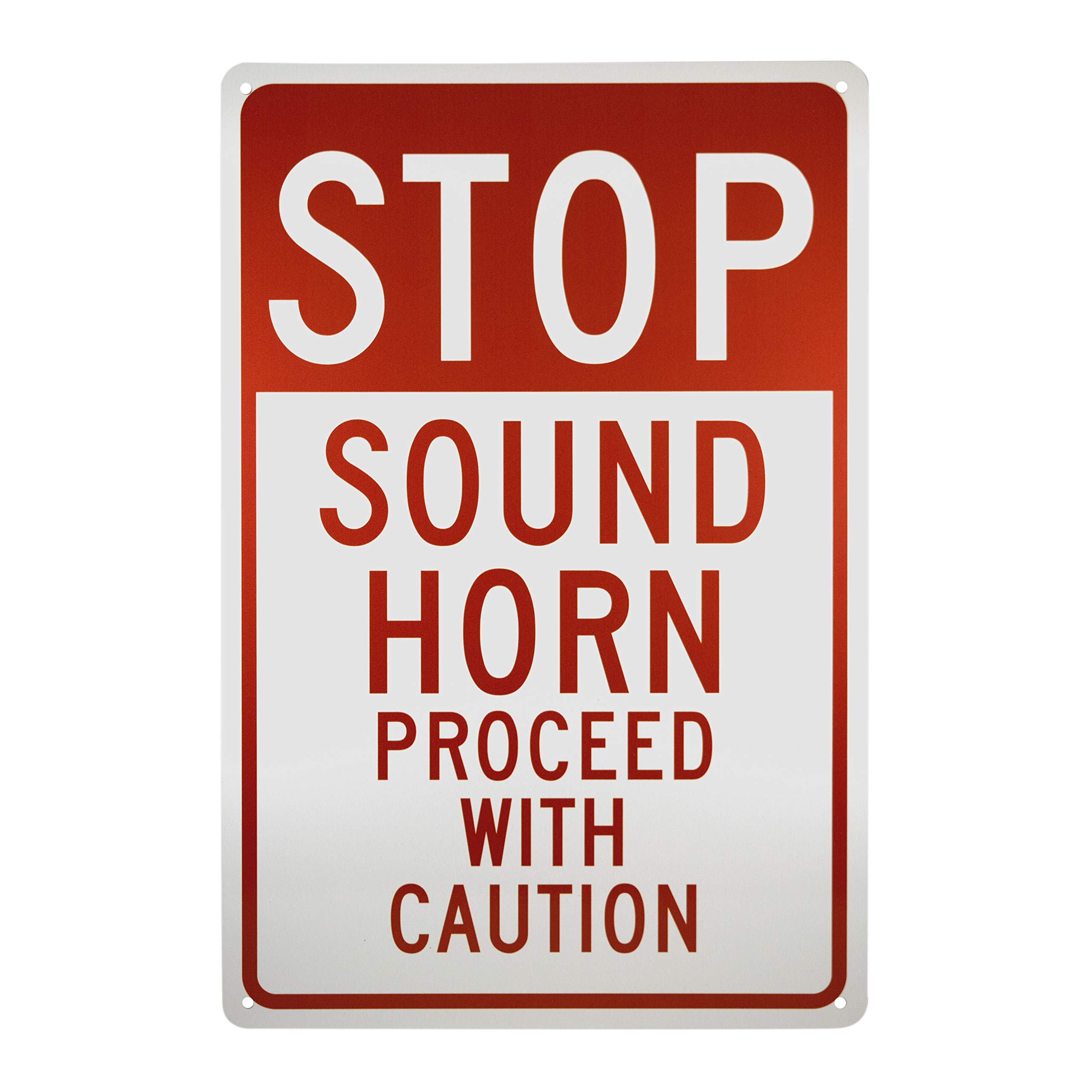 NMC TM70G Traffic Sign, STOP SOUND HORN PROCEED WITH CAUTION", 12" Width x 18" Height, Aluminum, Black on White