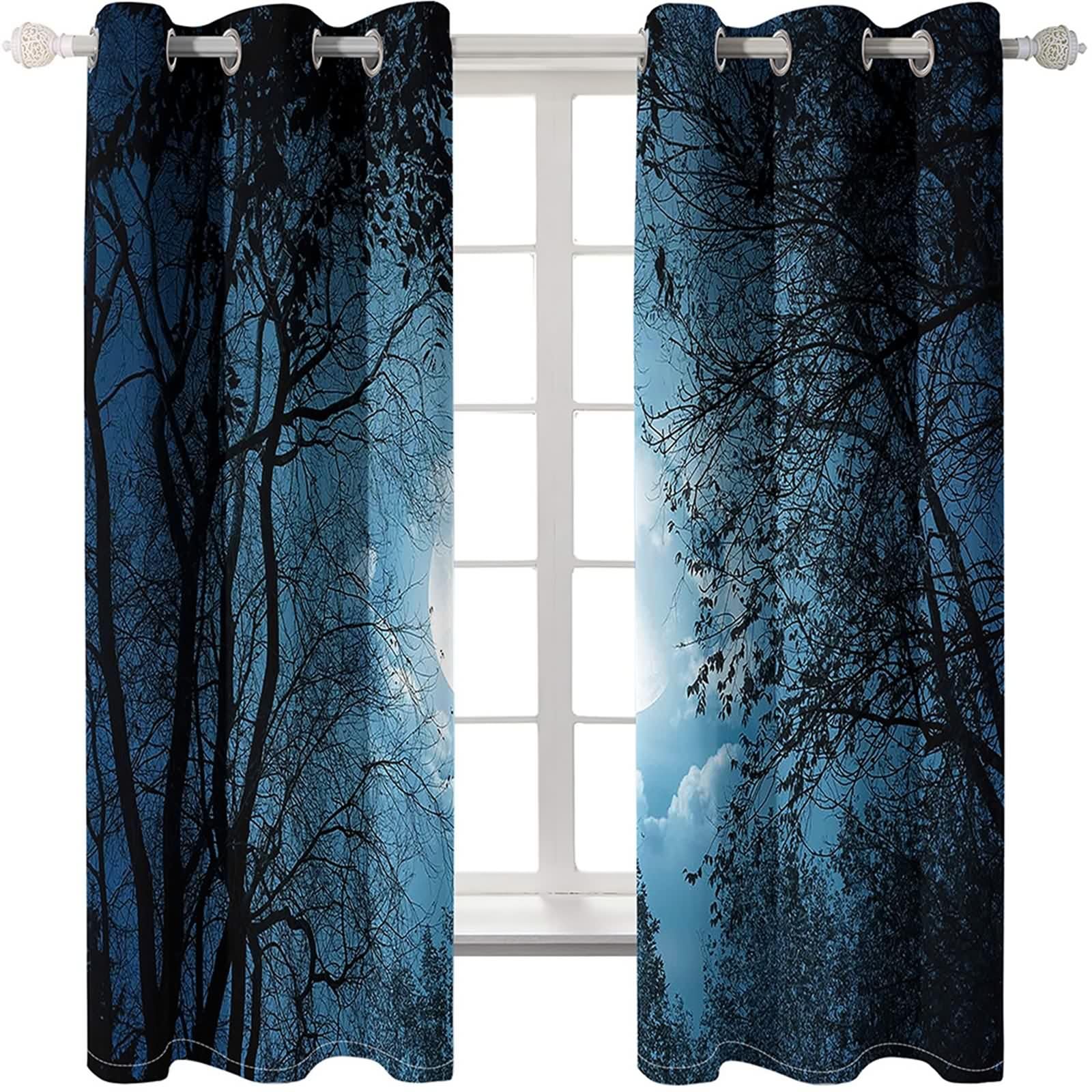 Epinki Czarno-niebieska zasłona nieprzejrzysta, długa, wys. 274 x szer. 137 cm, 2 sztuki, zasłony na drzewo, zasłony termiczne, ochrona przed zimnem, ochrona przed hałasem