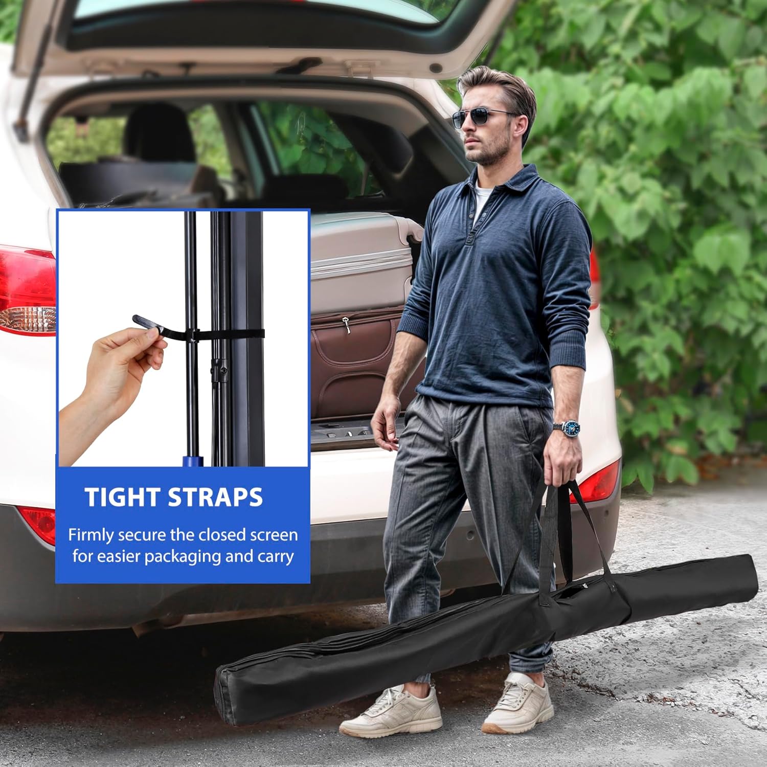Smartxchoices 84" Portable 16:9 HD Projector Screen with Stand, Wrinkle-Free Manual Pull Down Tripod Screen with Carry Bag and Tight Straps, Movie Screen for Outdoor Indoor, View Size: 73 x 41 inch