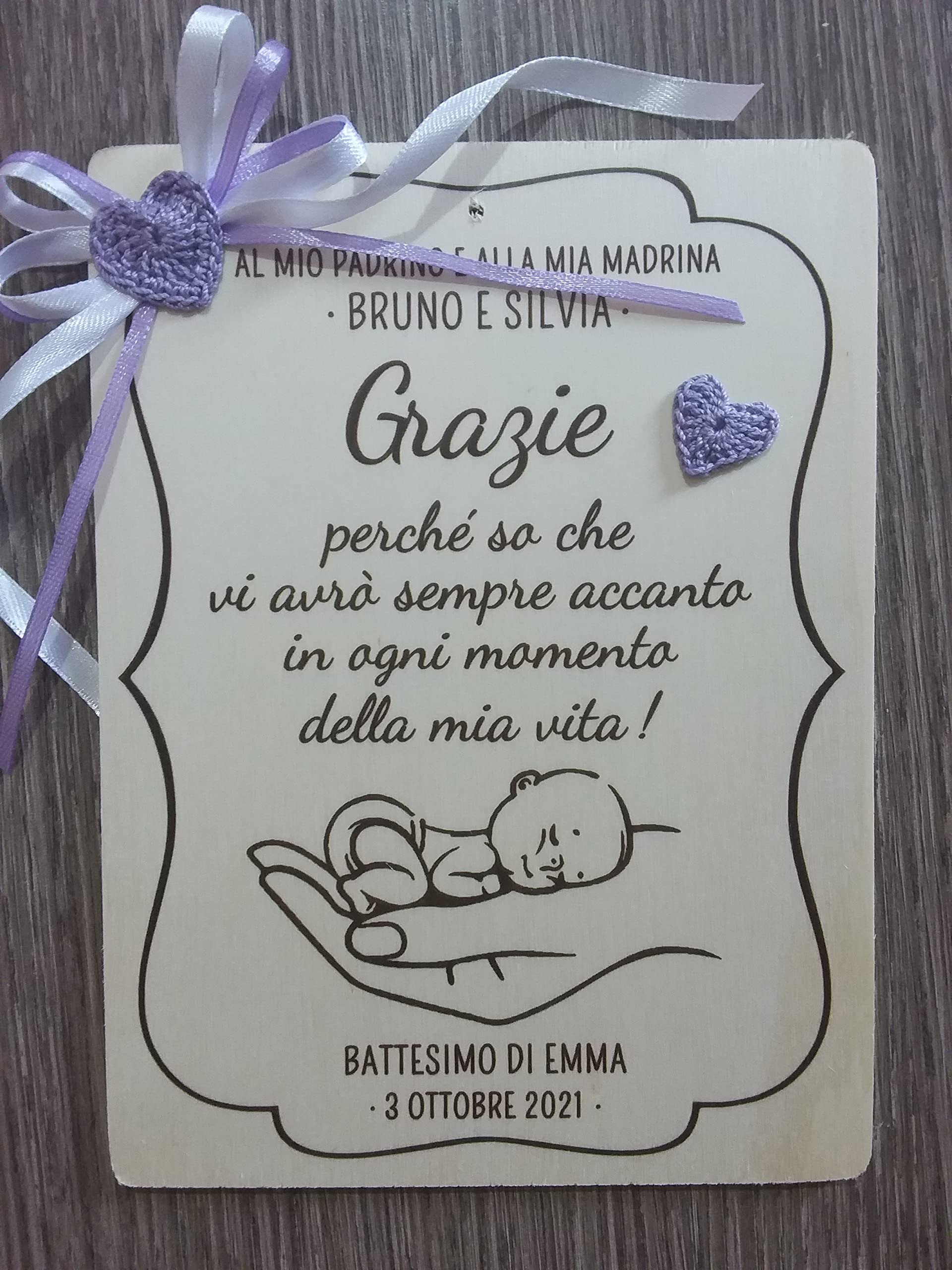Crociedelizie, targa targhetta ricordo per madrina padrino battesimo idea regalo ringraziamento personalizzata personalizzabile nome e data completa di scatola regalo in omaggio