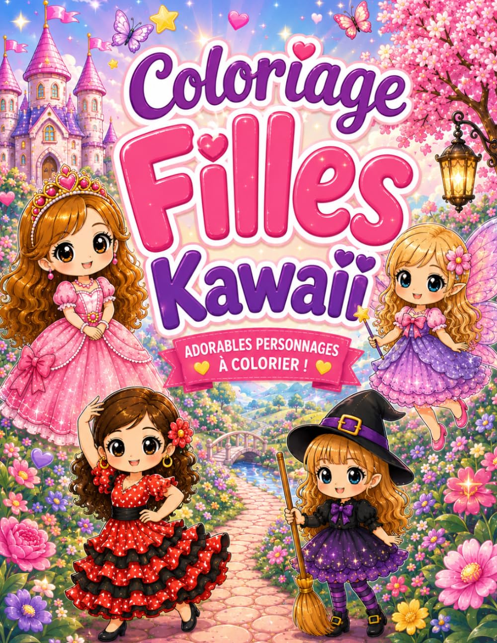 Coloriages Fille Kawaii: 40 illustrations de filles style kawaii avec une variété de tenues et de déguisements à colorier. Une activité ludique, créative et sans écran pour des heures de plaisir !