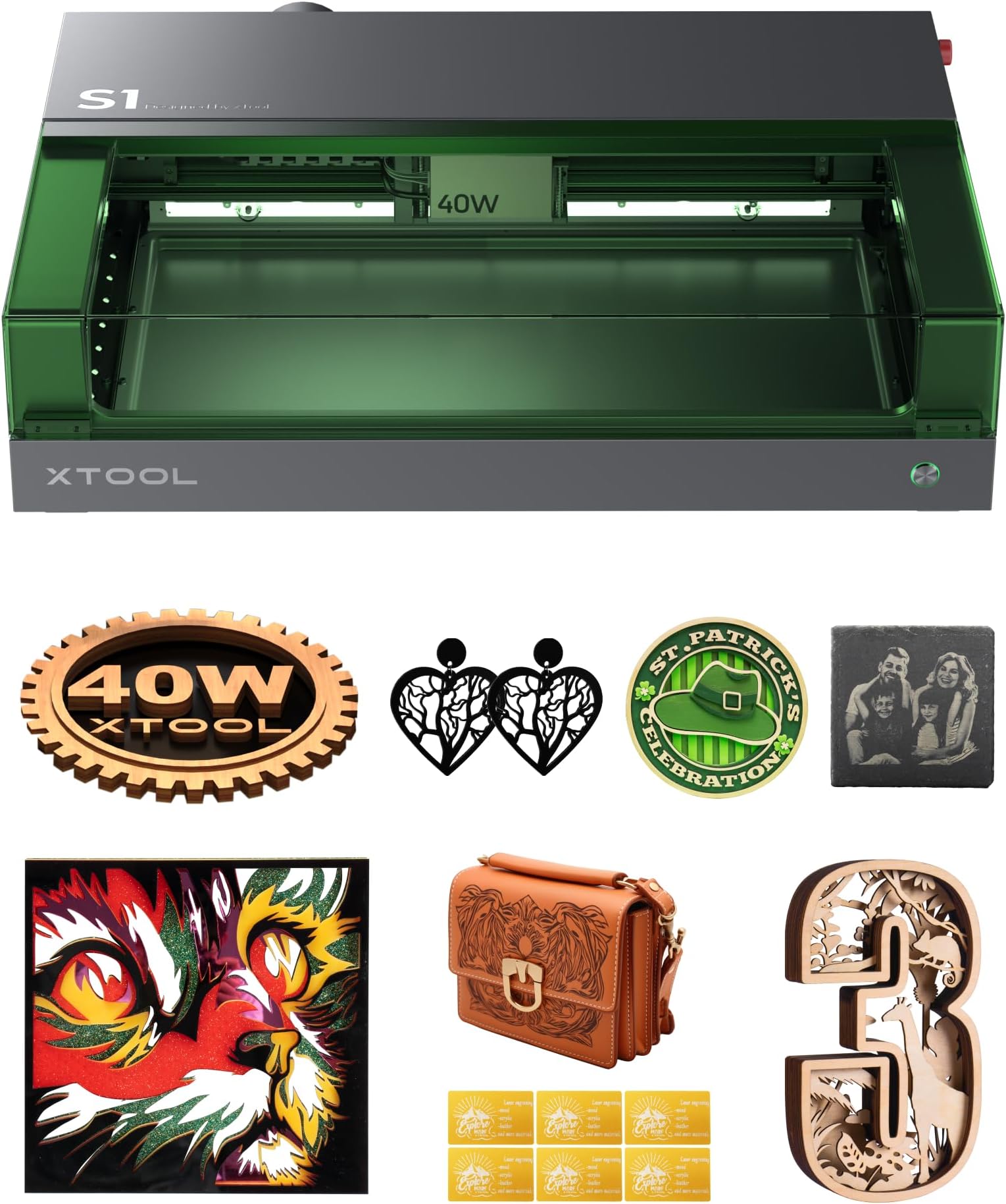 xTool S1 40W Engraving Machine, Auto Focus, Enclosed Safety, Lightburn Compatible, Cutter and Engraving Machine for Wood and Metal, Class I Safety CNC Machine
