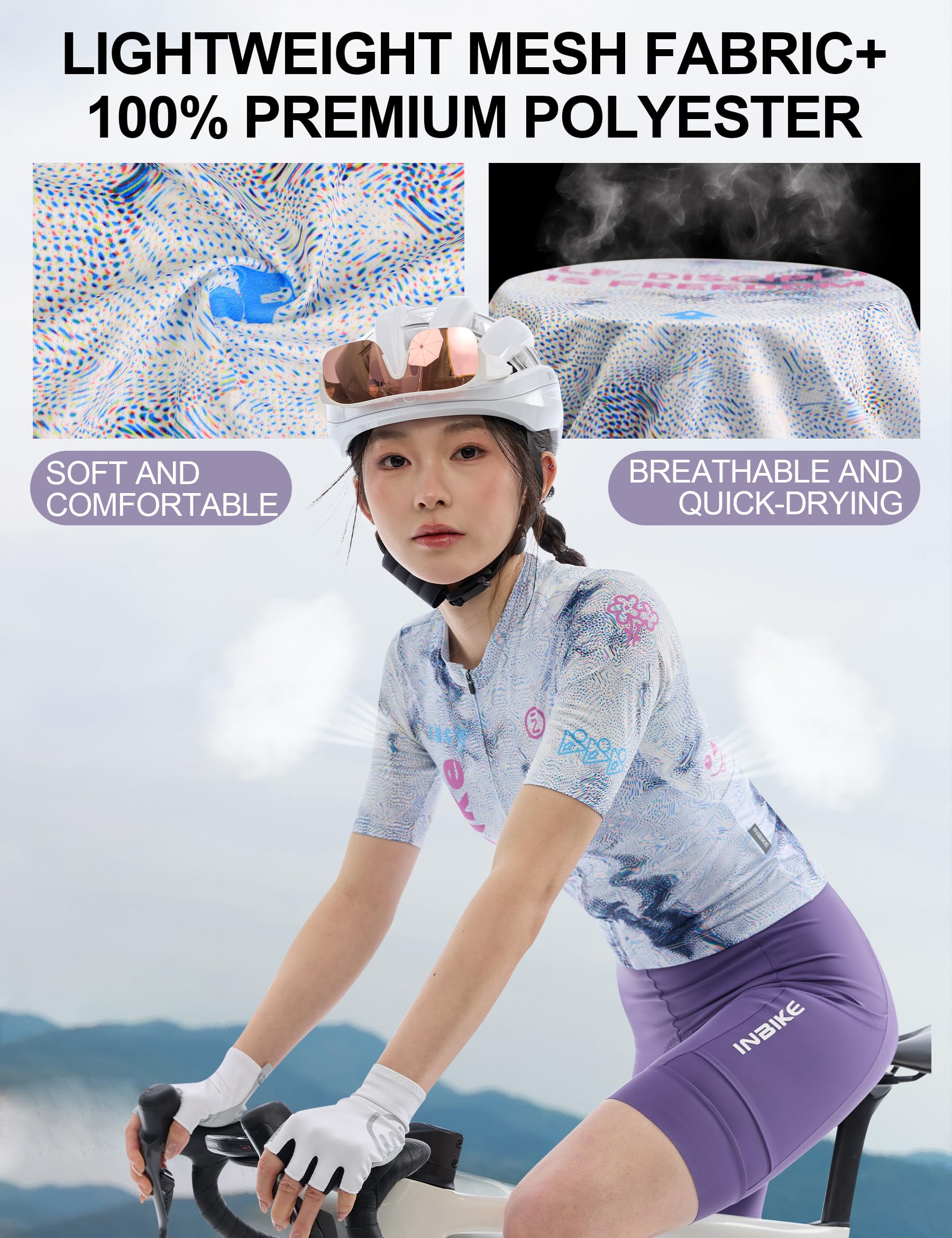 INBIKE Damen-Fahrradtrikot, atmungsaktiv, reflektierend, Anti-Rutsch-Saum, schnelltrocknend, kurzärmelig, für Rennradfahrten