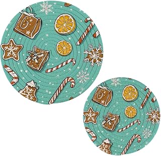Gingerbread Cookies Trivets for Hot Dishes - 2Pcs Braided Cotton Heat Resistant Pot Holders Set - Round Coasters for Cooking, Baking#310