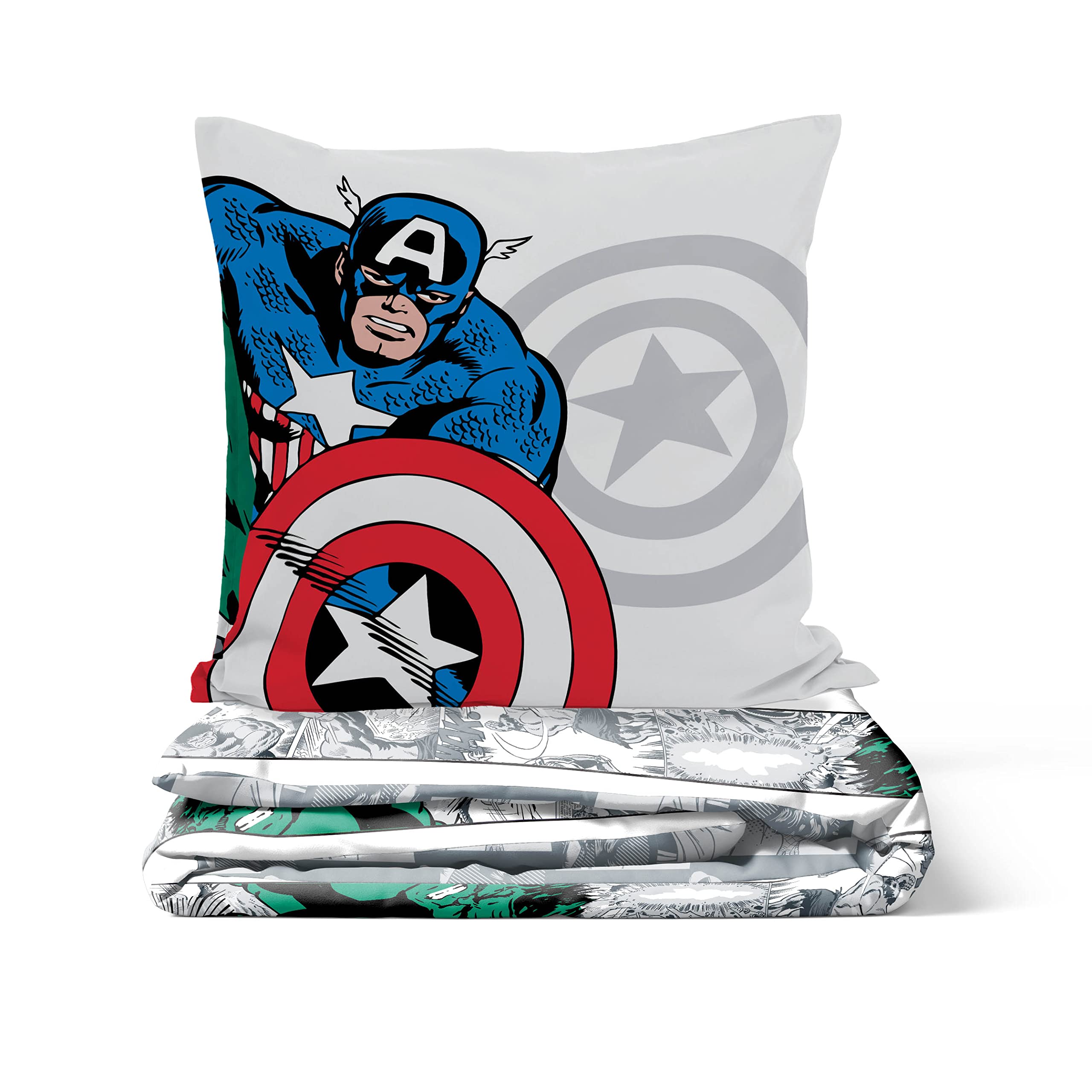 Marvel Comics Comic Cool - Juego de cama infantil de 140 x 200 cm, 100% algodón, cama individual - Incluye 1 funda nórdica de 140 x 200 cm y 1 funda de almohada de 80 x 80 cm