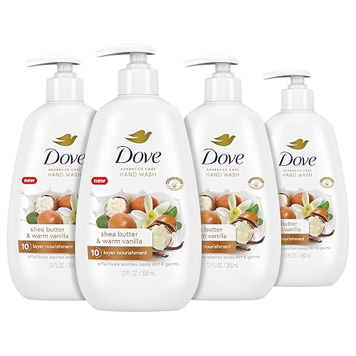 Dove Advanced Care - Lavar a mano manteca de karité y vainilla cálida, 4 unidades para una piel suave y lisa, más hidratantes que el jabón de manos