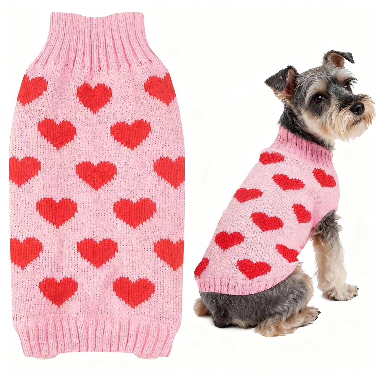 Heart Dog Jumper Dog Valentines Outfit Medium Dogs Jumper Pink Dogs Jumpers Knitted Puppy Jumpers Warm Cat Sweater Holiday Comfortable Pet Clothes Pink L — image 1