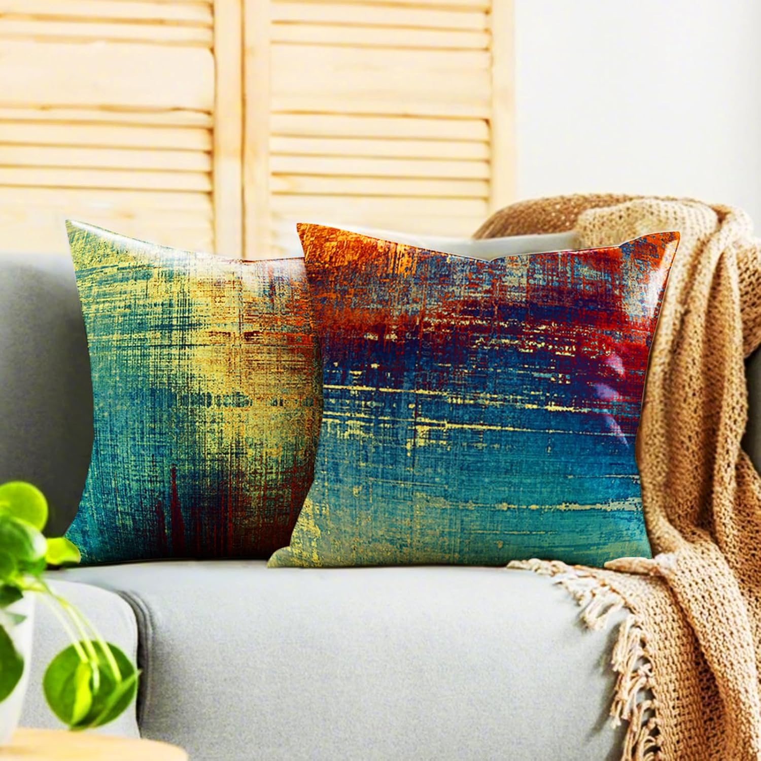 20x20 Pillow Cover Set of 4, Teal and Orange Colorful Art Artwork Contemporary Decorative Throw Pillow Covers Abstract Aesthetic Art Deco for Couch Sofa Living Room