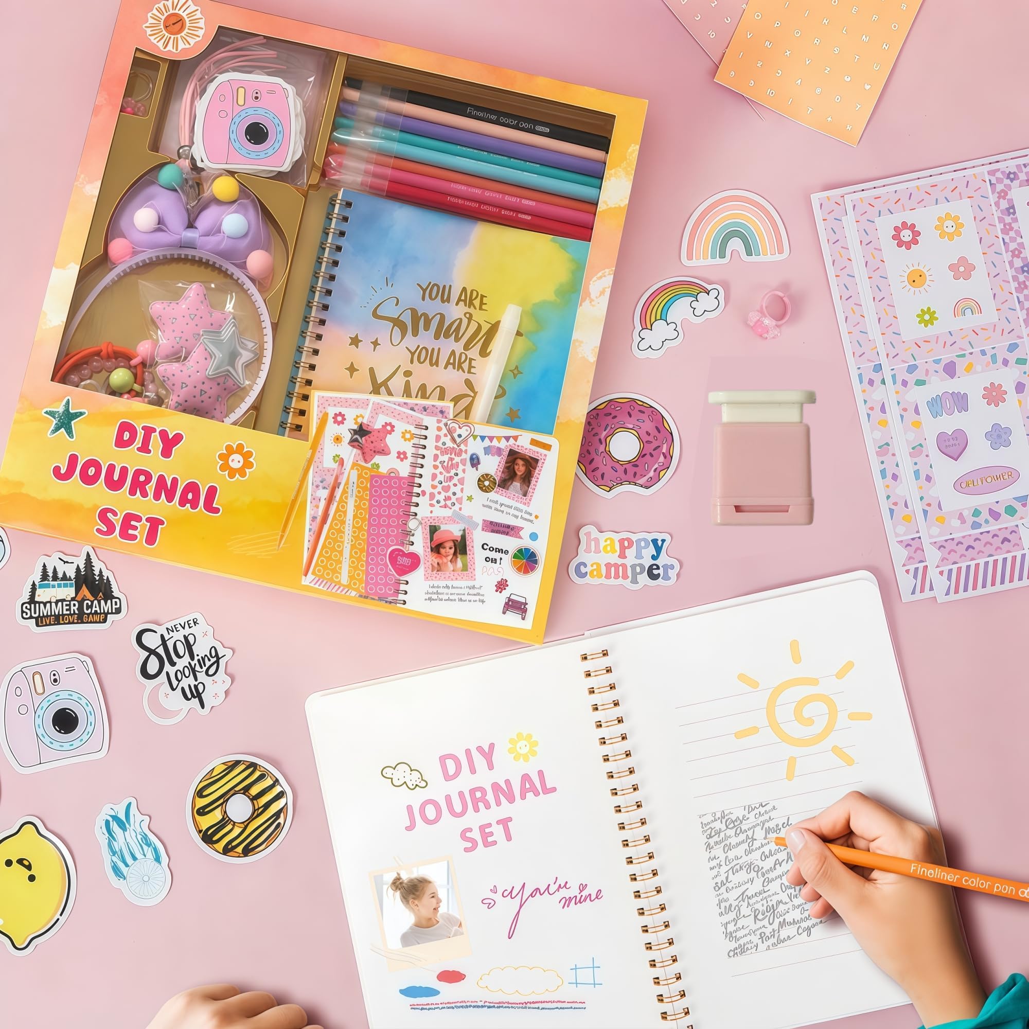 R RUCKERCO Girls DIY Diary 54 Pcs Diary Set, Toys for Ages 6 7 8 9 10 11 12 13, DIY Stationery Set, Thin Stickers and Little Girls Daily Supplies, Gifts for Teen Good Idea Choice