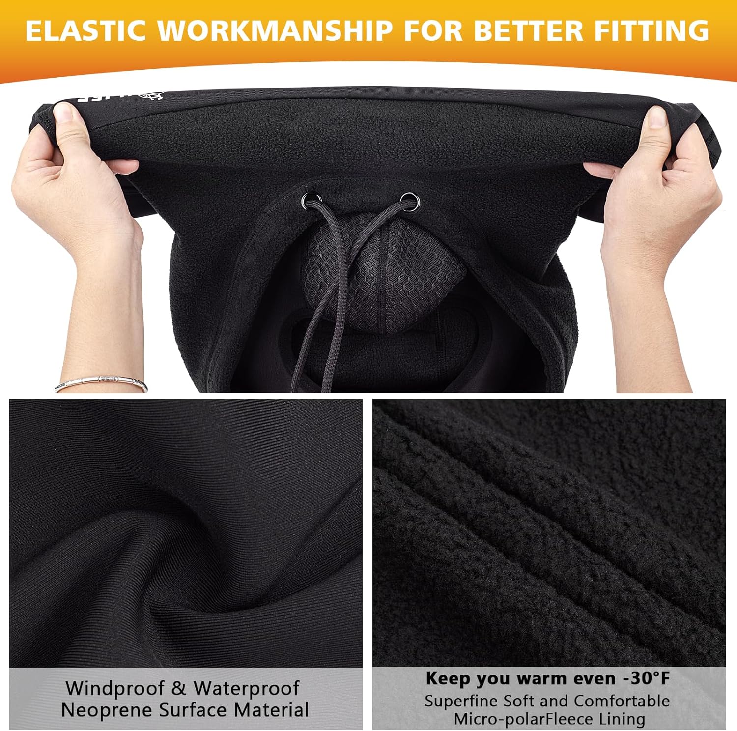 Thermal Winter Double Thickened Balaclava -Full Face Cold Weather Fleece Ski Hat Cap Face Mask Hood for Outdoors Skiing Cycling Black - Image 5