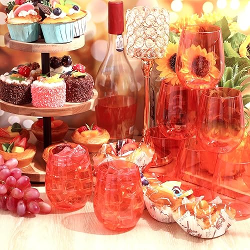 Miniatura 7 de Tioncy 12 copas de vino de plástico transparente de 14 onzas, reutilizables, sin tallo, vasos de plástico irrompibles en colores pastel, para bodas,