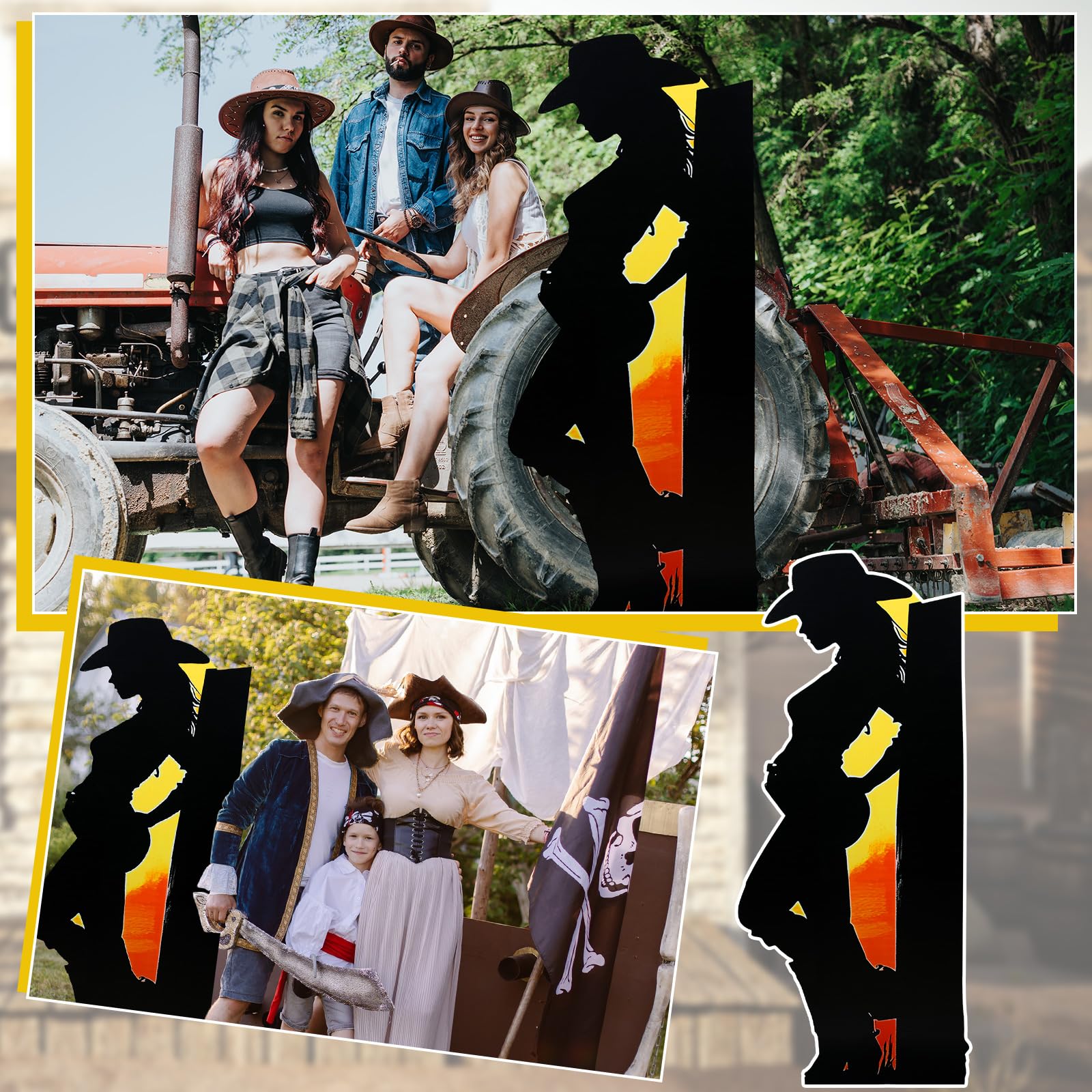 Jetec Sagoma in cartone da 1,7 m con cowgirl, a grandezza naturale, decorazioni per feste a tema occidentale, sfondo, foto, supporto per feste a tema Wild West, compleanno, feste retrò