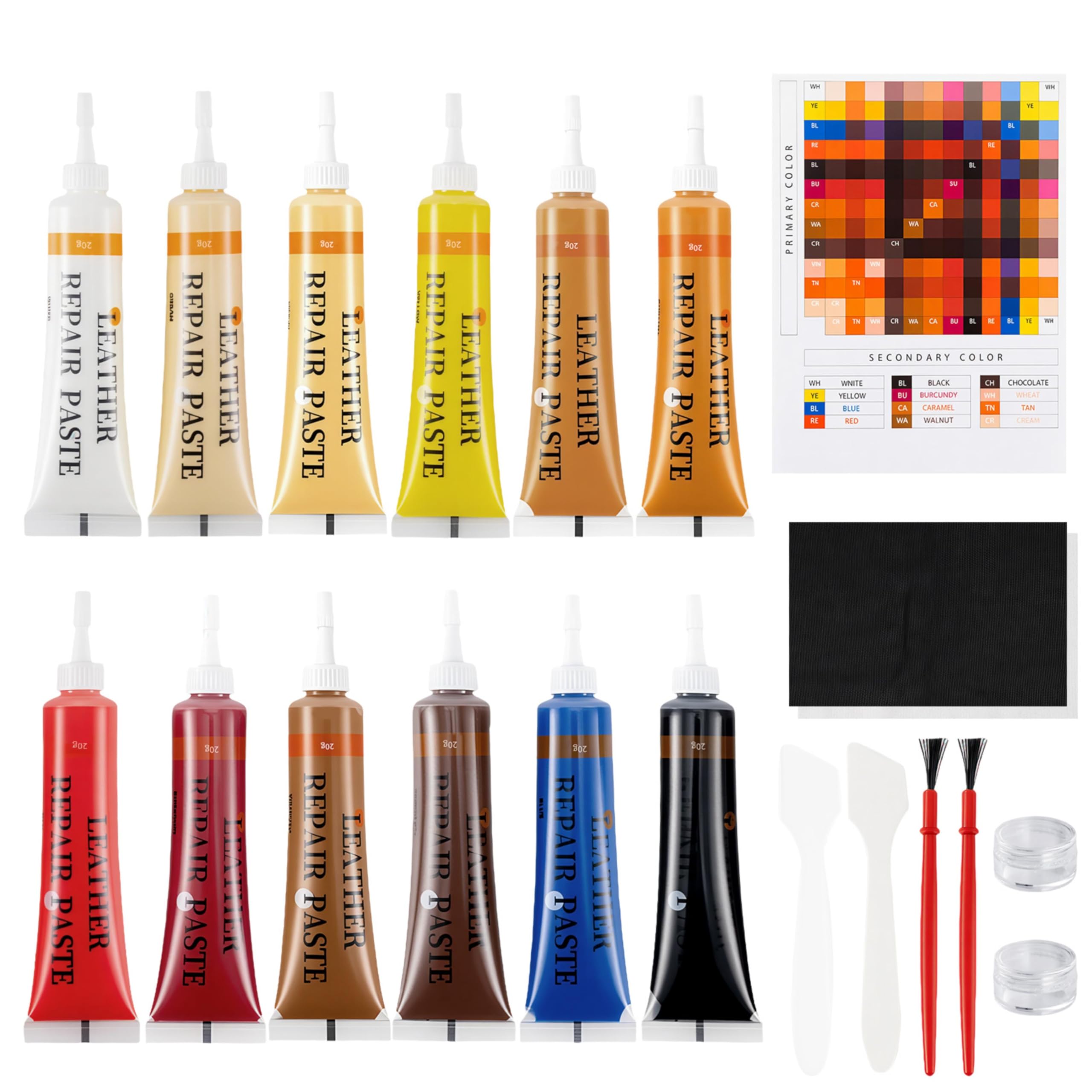 21Pcs Leather Vinyl Repair Kit Repairs Tears Holes Scratches Peeling on Furniture Car Seats Jackets Fast Application Mixable