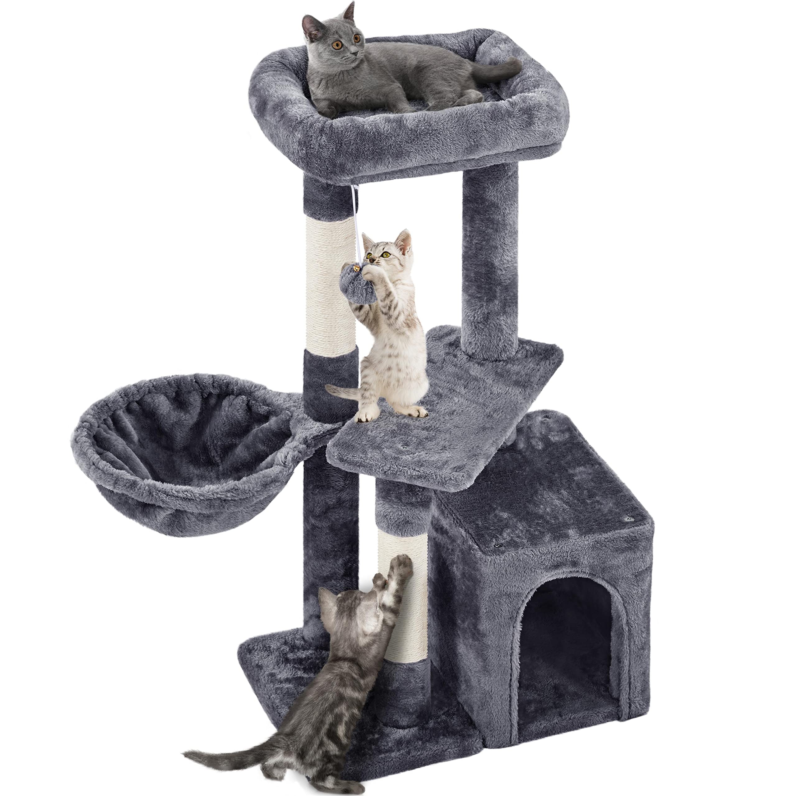 Yaheetech Cat Scratching Tree with Post Basket Rope Grip 50 x 34.5 x 87 cm Castle Tower for Cats Dark Grey