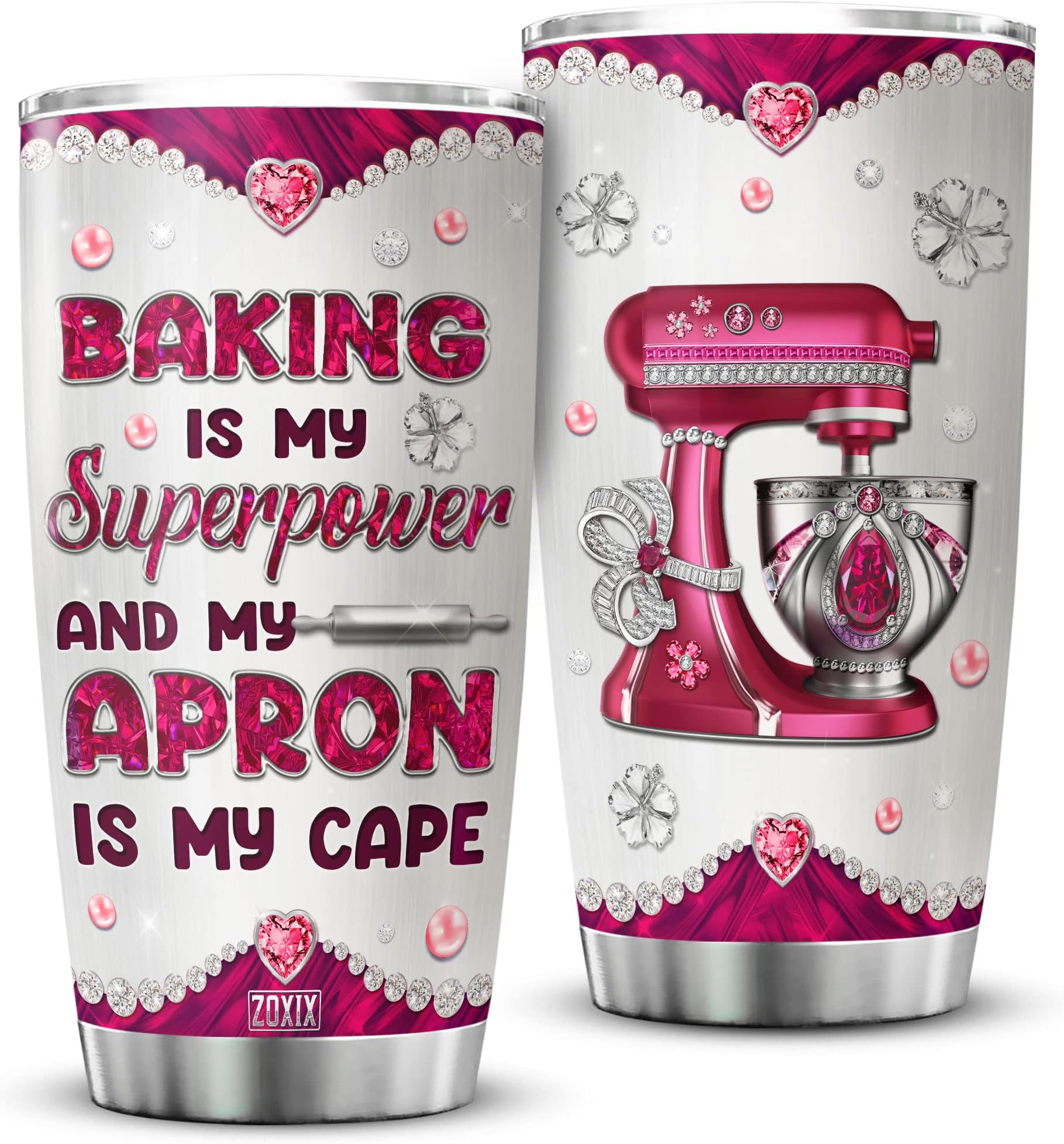 ZOXIXStainless Steel Tumbler With Lid 20oz Jewelry Style Baking Gifts For Women Who Love To Bake Insulated Travel Cup Large Cute Baker Coffee Mug Pastry Chef Cooking Themed Gift