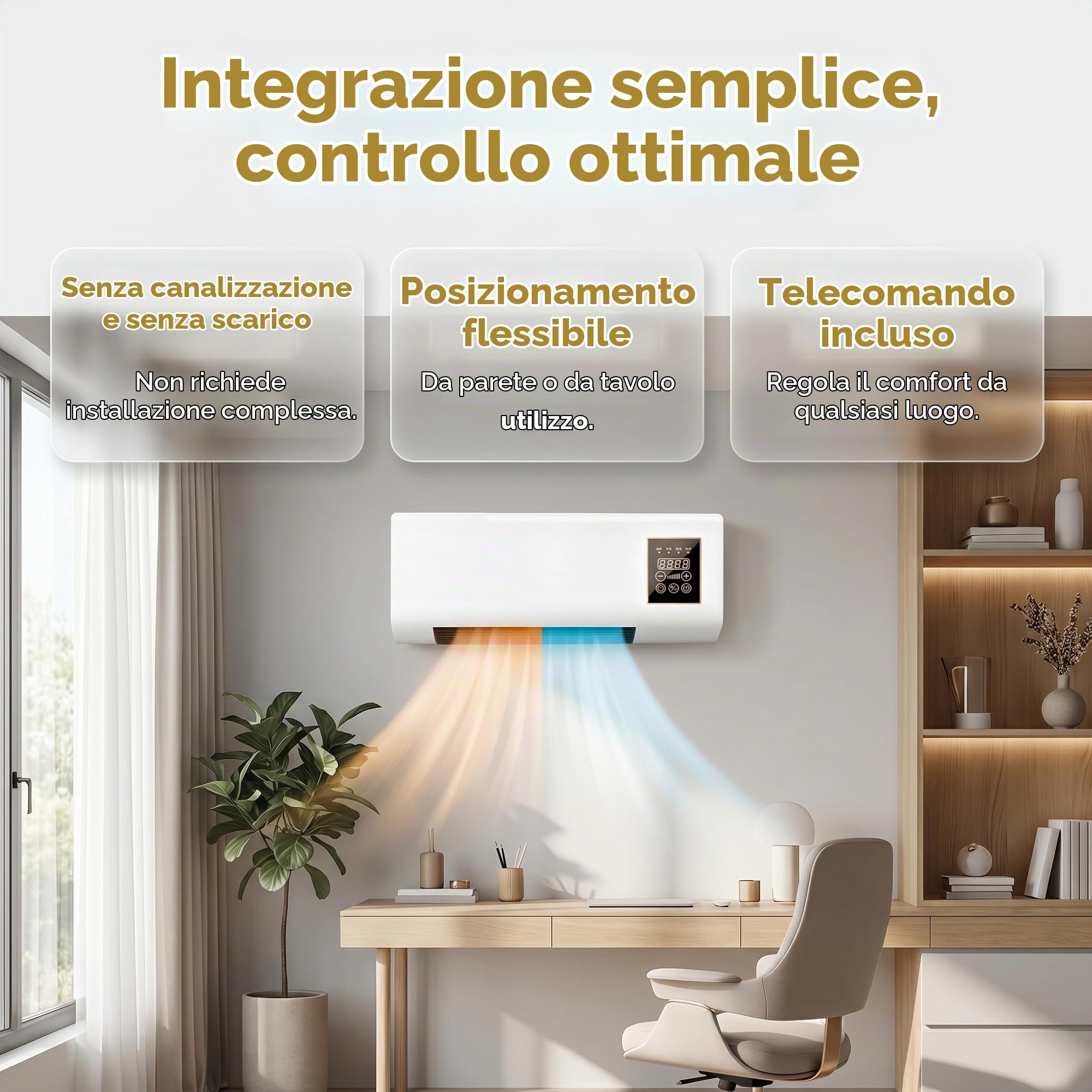 Condizionatore d'Aria Portatile a Parete, Mini Ventilatore Senza Condotto, 2 in 1 Raffreddamento e Riscaldamento, Telecomando, unità Senza Pale e Senza sfiato per Camera da Letto, Ufficio