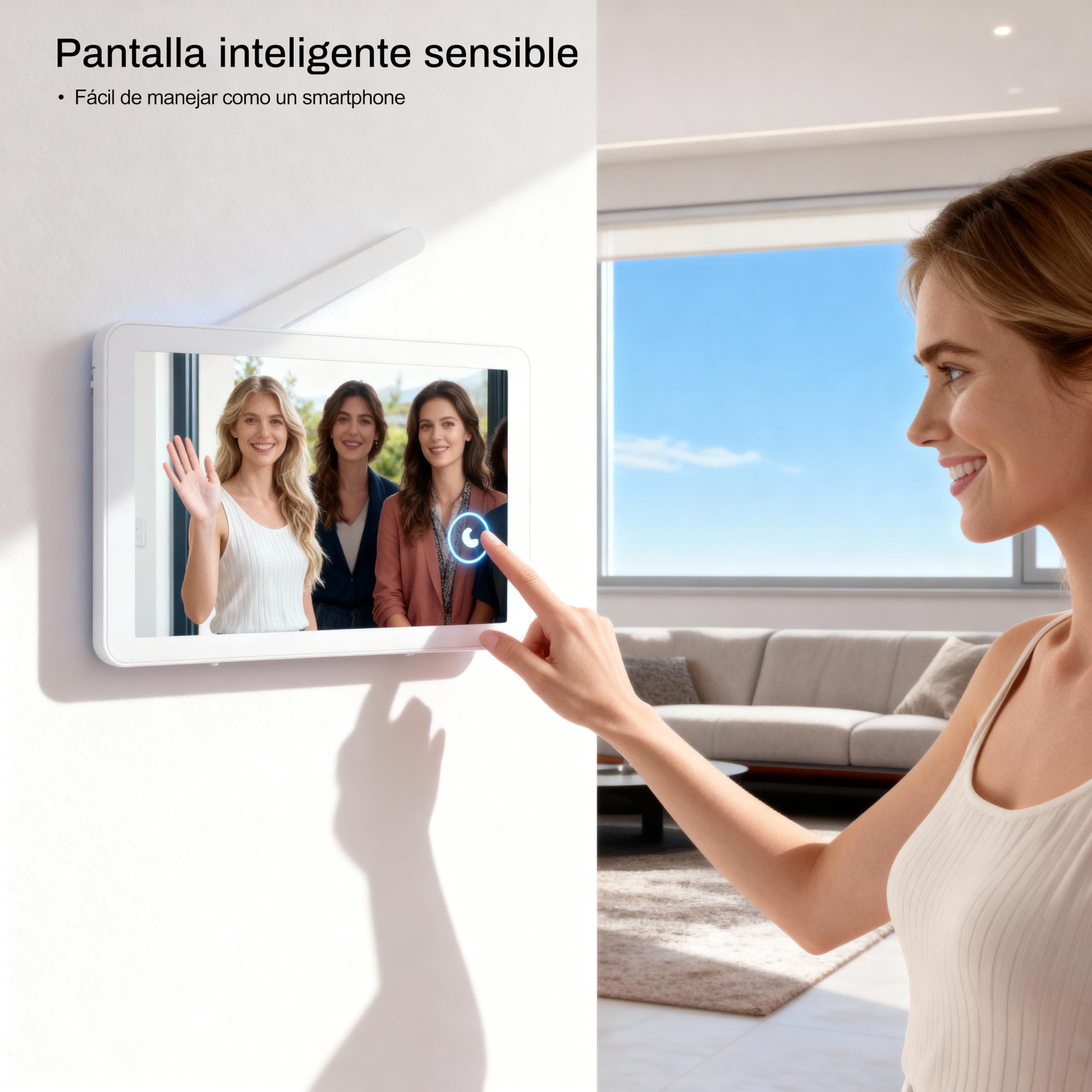 WiFi Pantalla táctil de 8 Pulgadas HD 1080p Ultrafino Inalámbrico Videoportero Timbre Video Interfono,Detección de Movimiento, Compatible con la App Tuya, Almacenamiento de Vídeo Gratuito