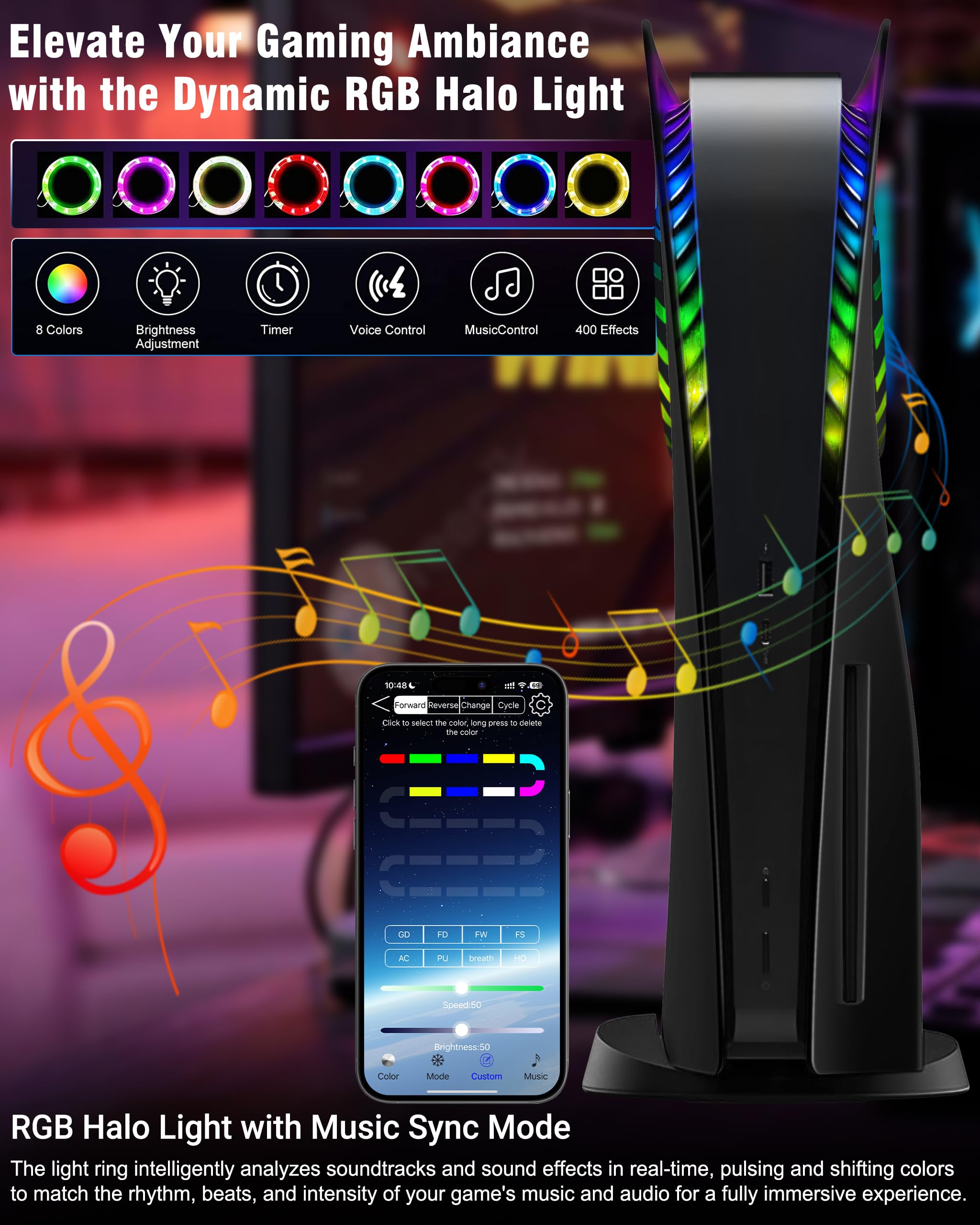 Joso Frontalino per PS5 Disc Edition, Custodia di ricambio antigraffio e antipolvere con anello RGB, Cover Skin Fit per console PS5 (CD-ROM), piastre per accessori PS5 - Disco | 2020