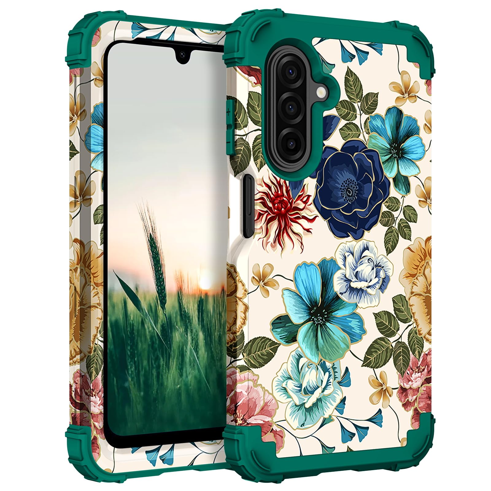 for Samsung Galaxy A17 5G Case, Teal Flowers