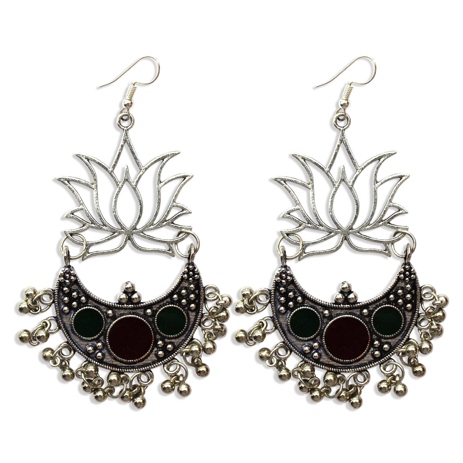 Geode Delight German Silver Multi-color Lotus Look Afghani Jhumki Earring for Women & Girls