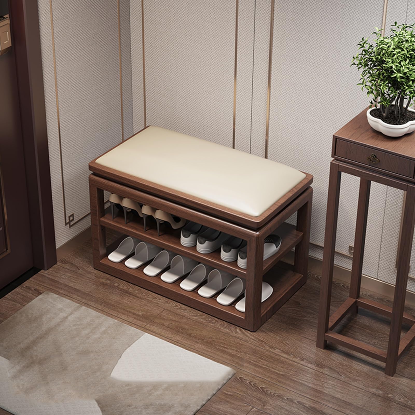 Banc à chaussures en bois réglable pour embellir votre couloir