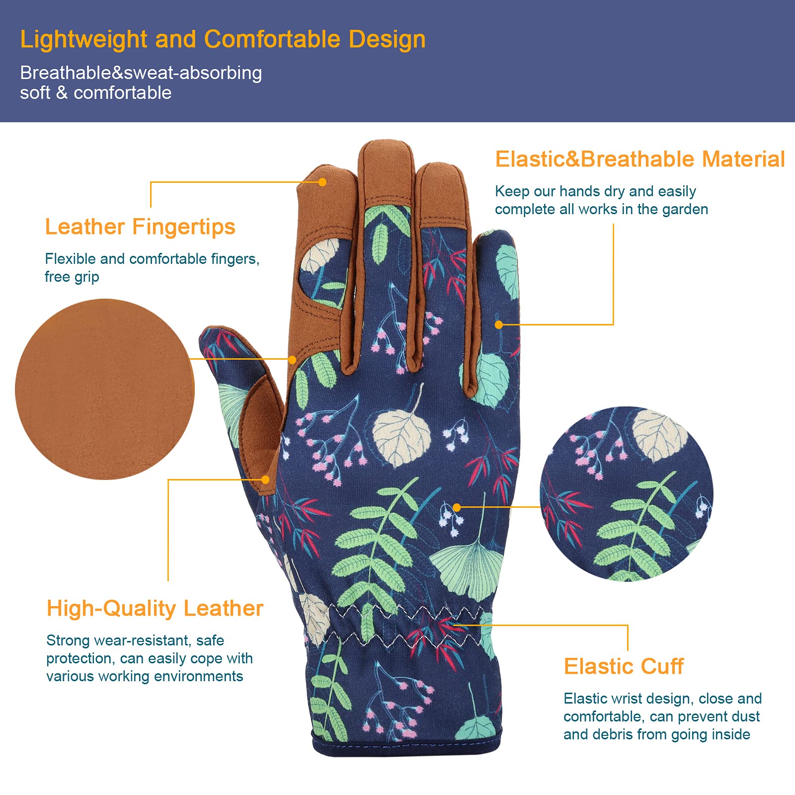Bamllum Leather Gardening Gloves for Women - Working Gloves for Weeding, Digging, Planting, Raking and Pruning