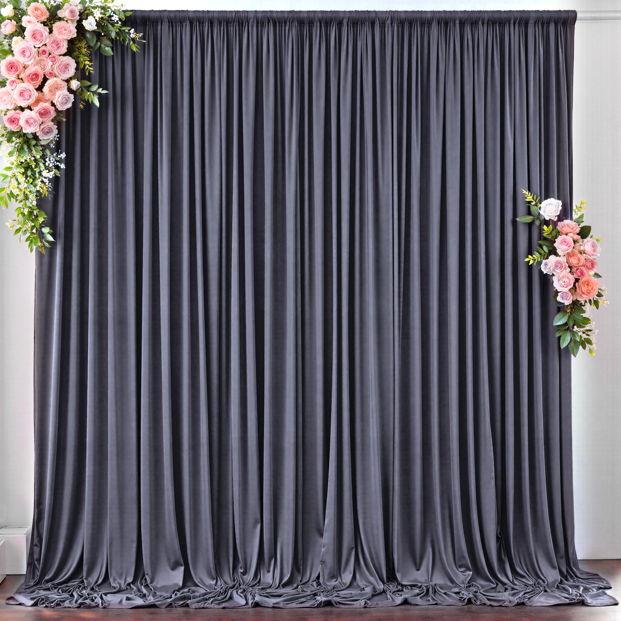 Photo 1 of 10 ft x 10 ft Wrinkle Free Charcoal Backdrop Curtain for Parties, Dark Grey Polyester Photo Backdrop Drapes for Baby Shower Wedding Engagement Birthday Party Backdrop Stand,5ft x 10ft 2 Panels