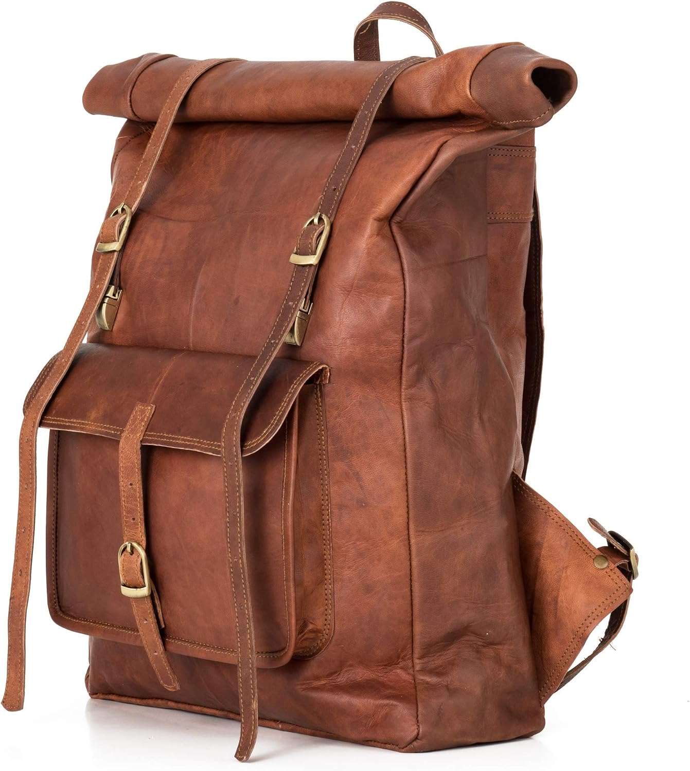 BERLINER BAGS Vintage Leather Backpack Leeds, Large Waterproof Bookbag for Men and Women - Brown (Brown XL)