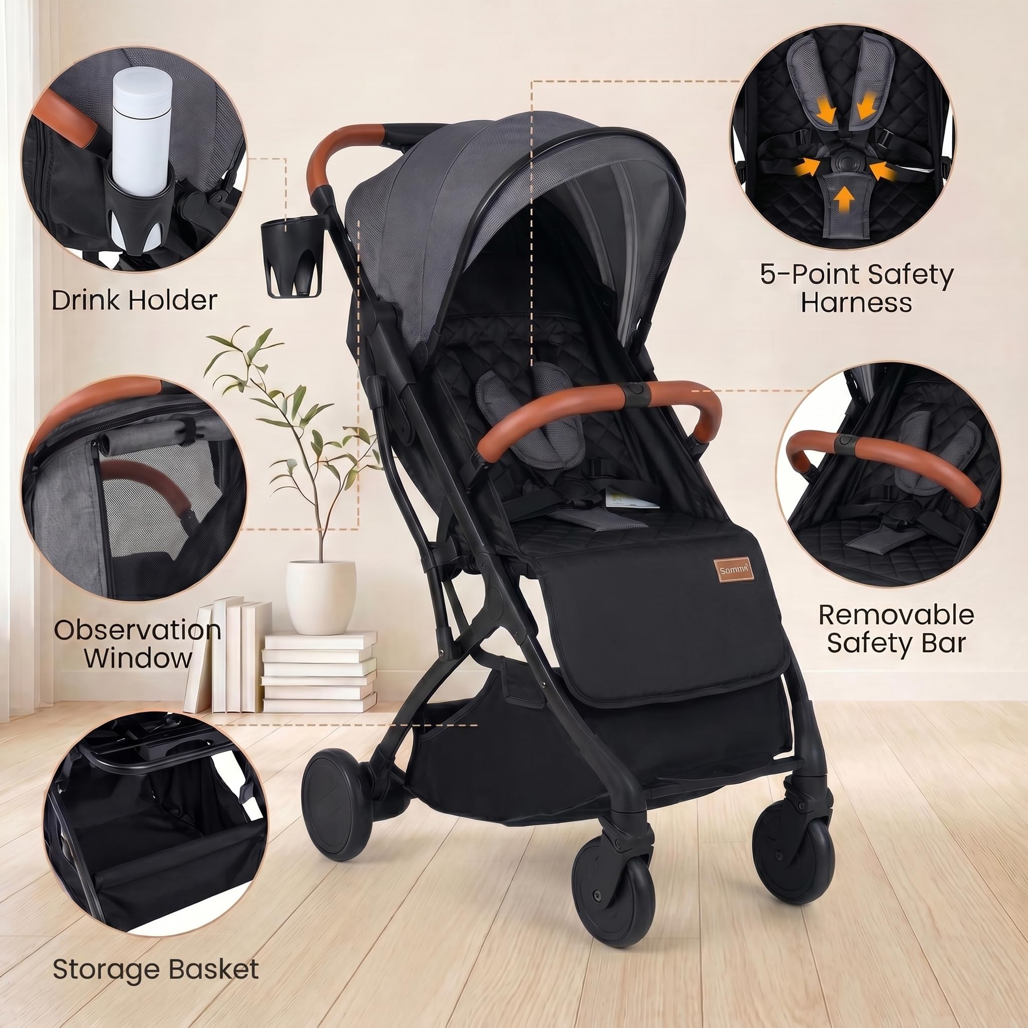 GIANTEX Faltbarer Kinderbuggy mit Regenschutz, Kinderwagen mit verstellbarer Rückenlehne, Verdeck, Fußstütze & 5-Punkt-Sicherheitsgurt, Reisebuggy für Babys von 0-3 Jahren, 15 kg belastbar (Grau)