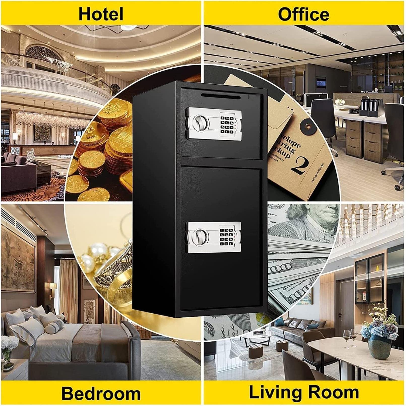 Ognioodporny wodoodporny duży stalowy sejf – 2,6 stopy sześcienne podwójne drzwi bezpieczny bezpieczny dla wartościowych dokumentów i gotówki - idealne rozwiązanie do przechowywania w domu i biurze