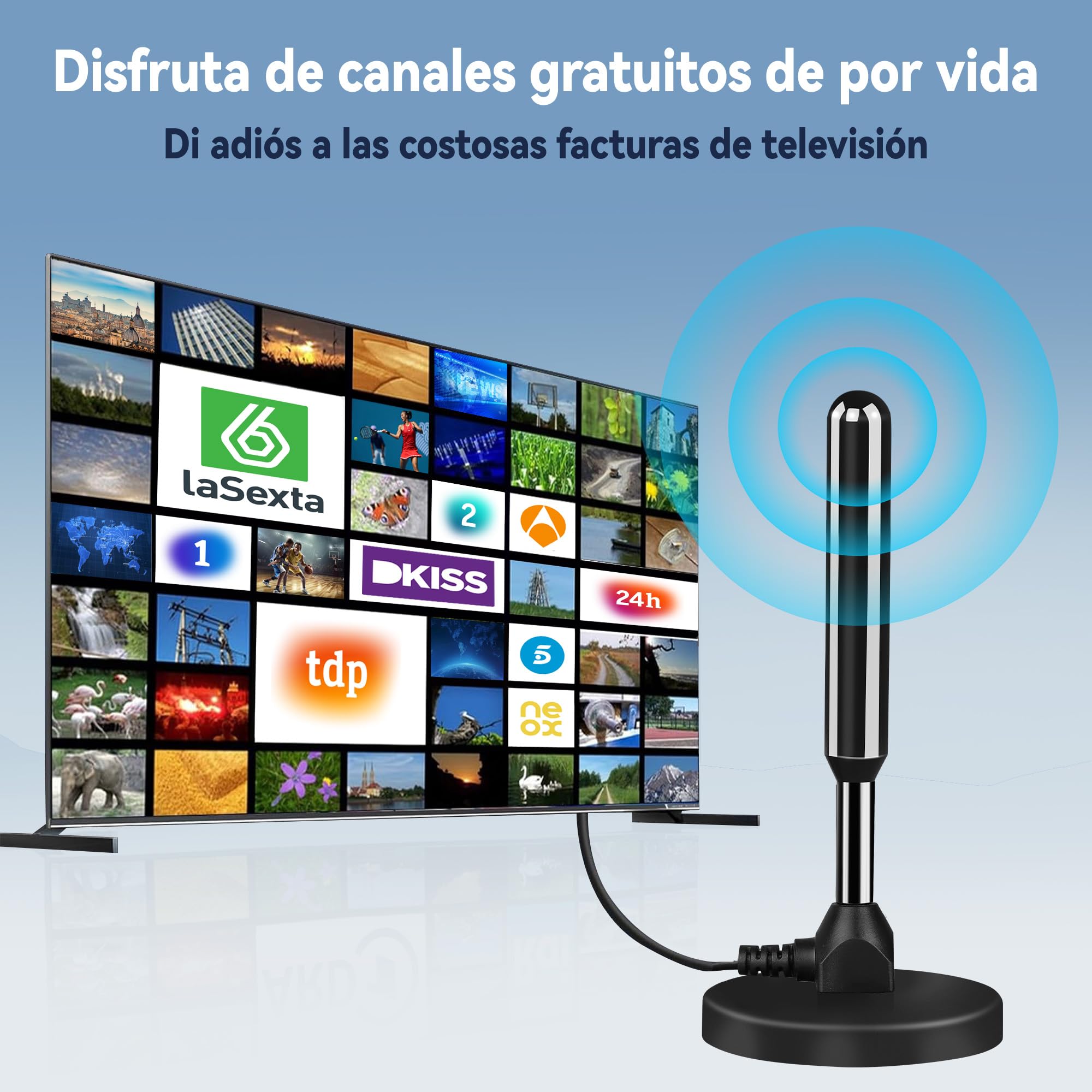 Antenna TV InteRior Potente, Nuovo per 2026 Antenna TNT Interior Potente, Cavo Coassiale Di 5 m, Ricezione Lunga Distanza 500 km, 360 Gradi senza Angolo Morto