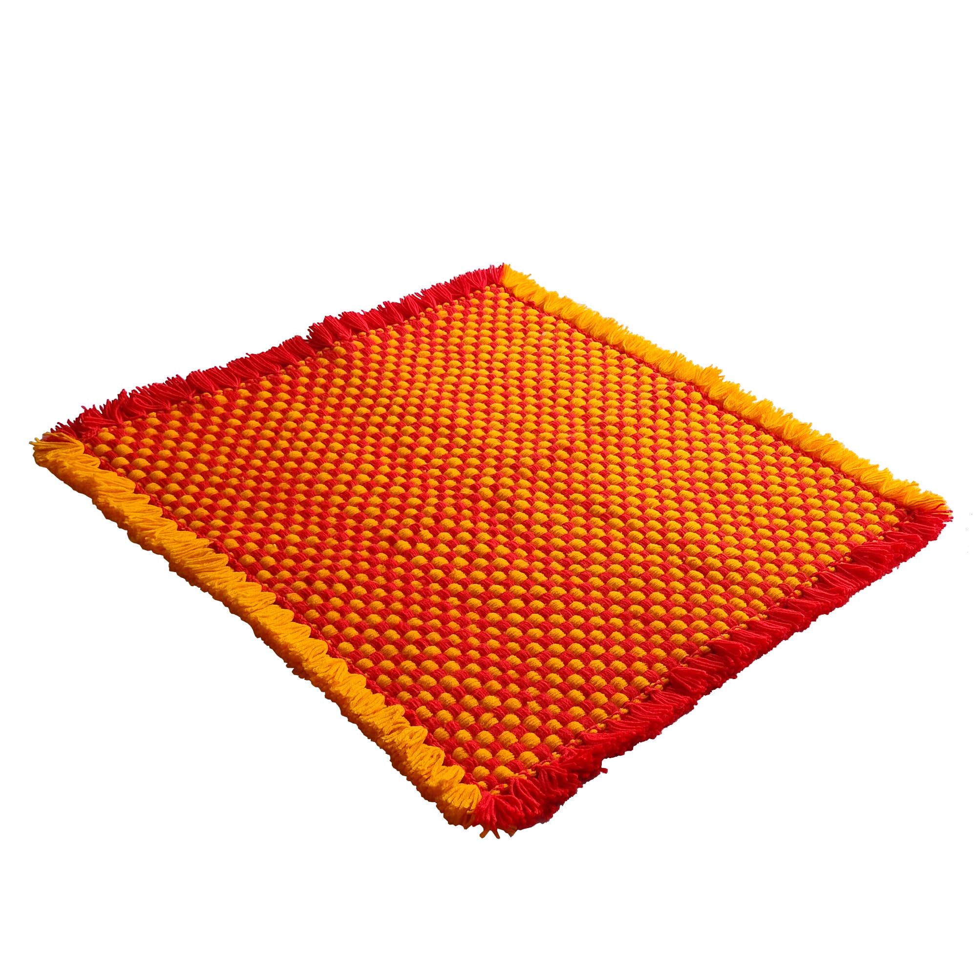 CRM TRADERS Woolen Puja Aasan Mat for Prayers - Handmade Decorative Pooja Mat 21 x 22 inch (Yellow and Red)-picture-20