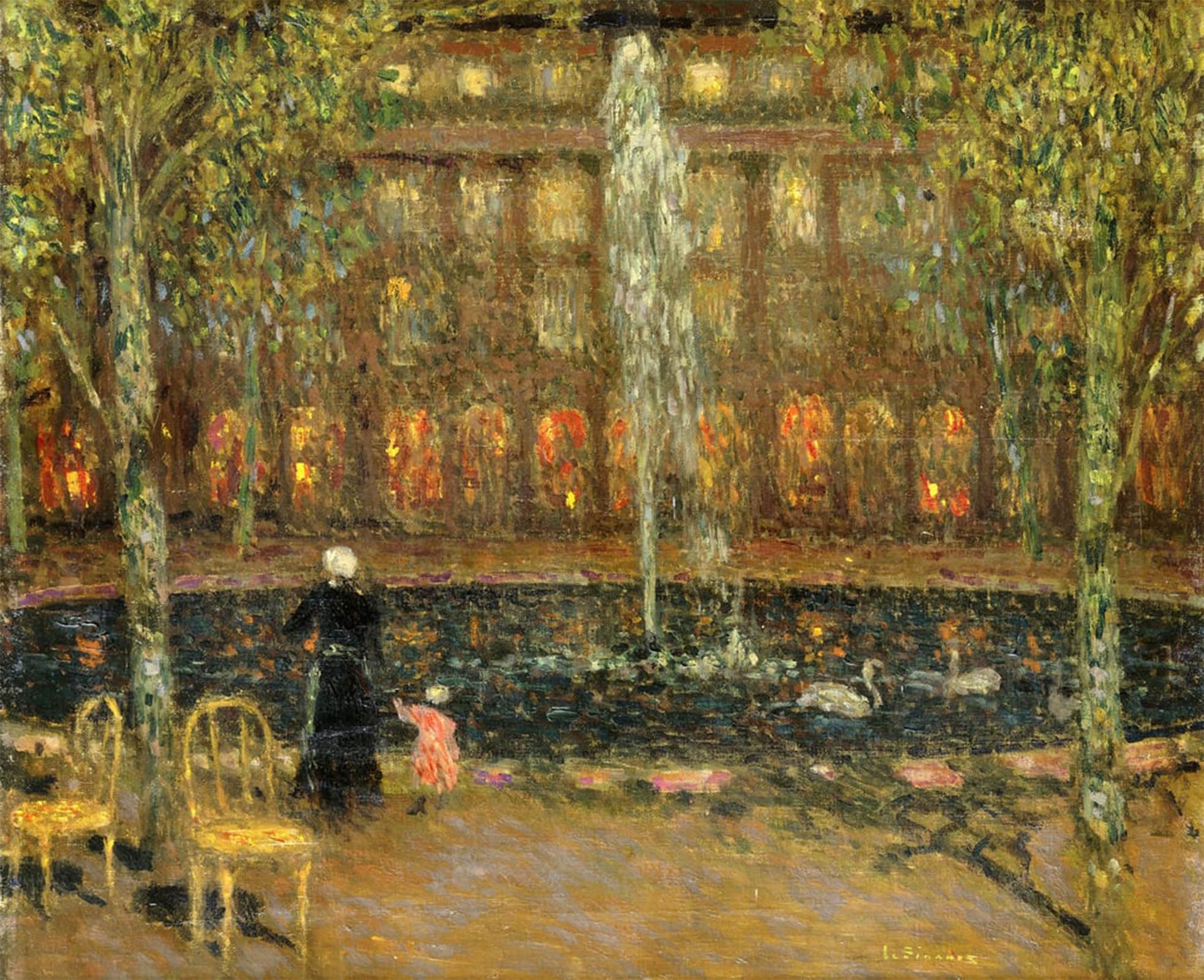 RZHRHJES Abstract Painting Poster Art Print Canvas Print Poster the Pond At the Palais Royal by Henri Eugene Augustin Le Sidaner Landscape Canvas Painting for Office Decor 60x90cm