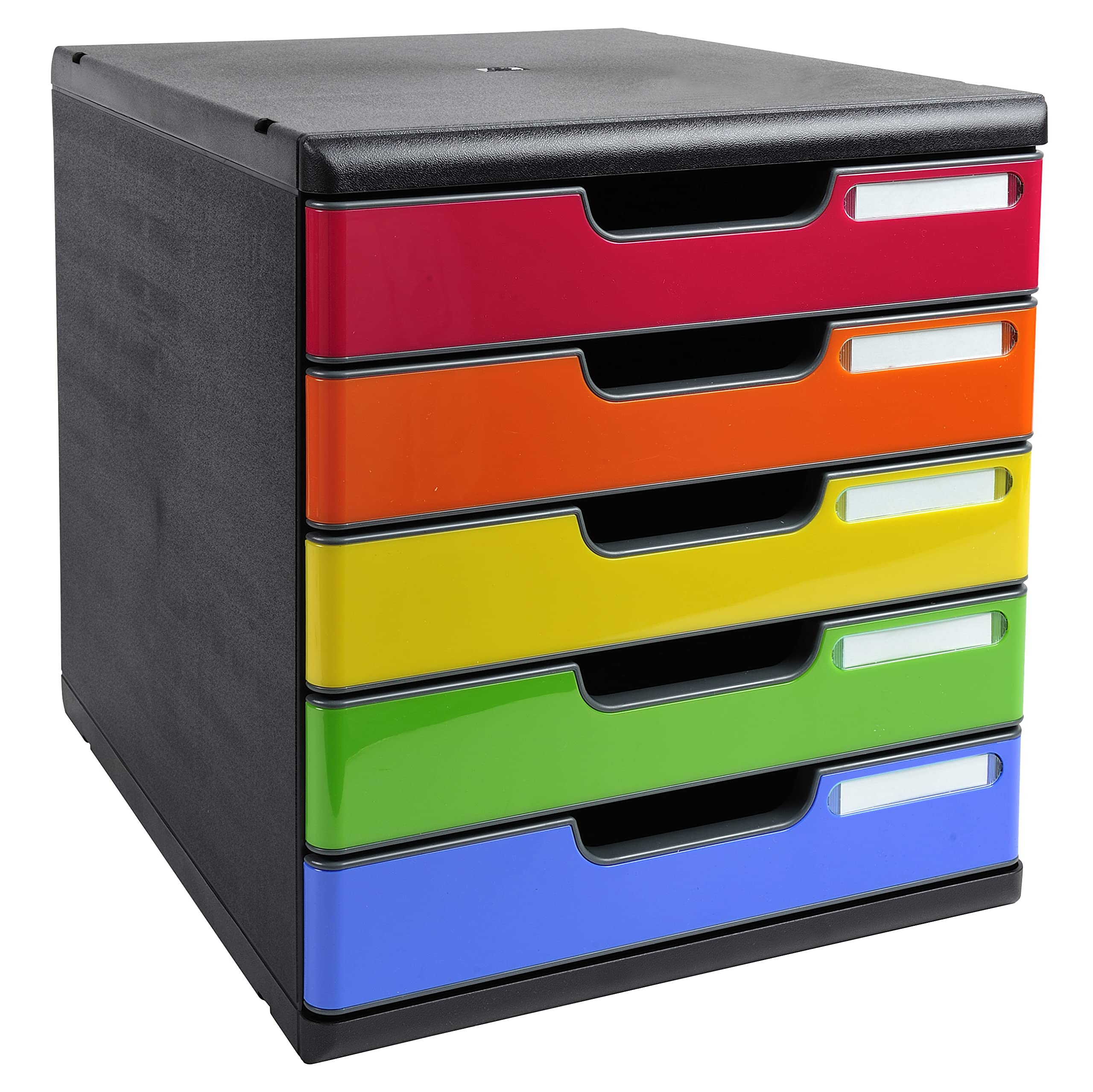 Exacompta 301798D Ablagebox Modulo mit 5 Schubladen für DIN A4+ Dokumente. Belastbare Schubladenbox mit hoher Kapazität für mehr Platz auf dem Schreibtisch Harlekin schwarz/bunt