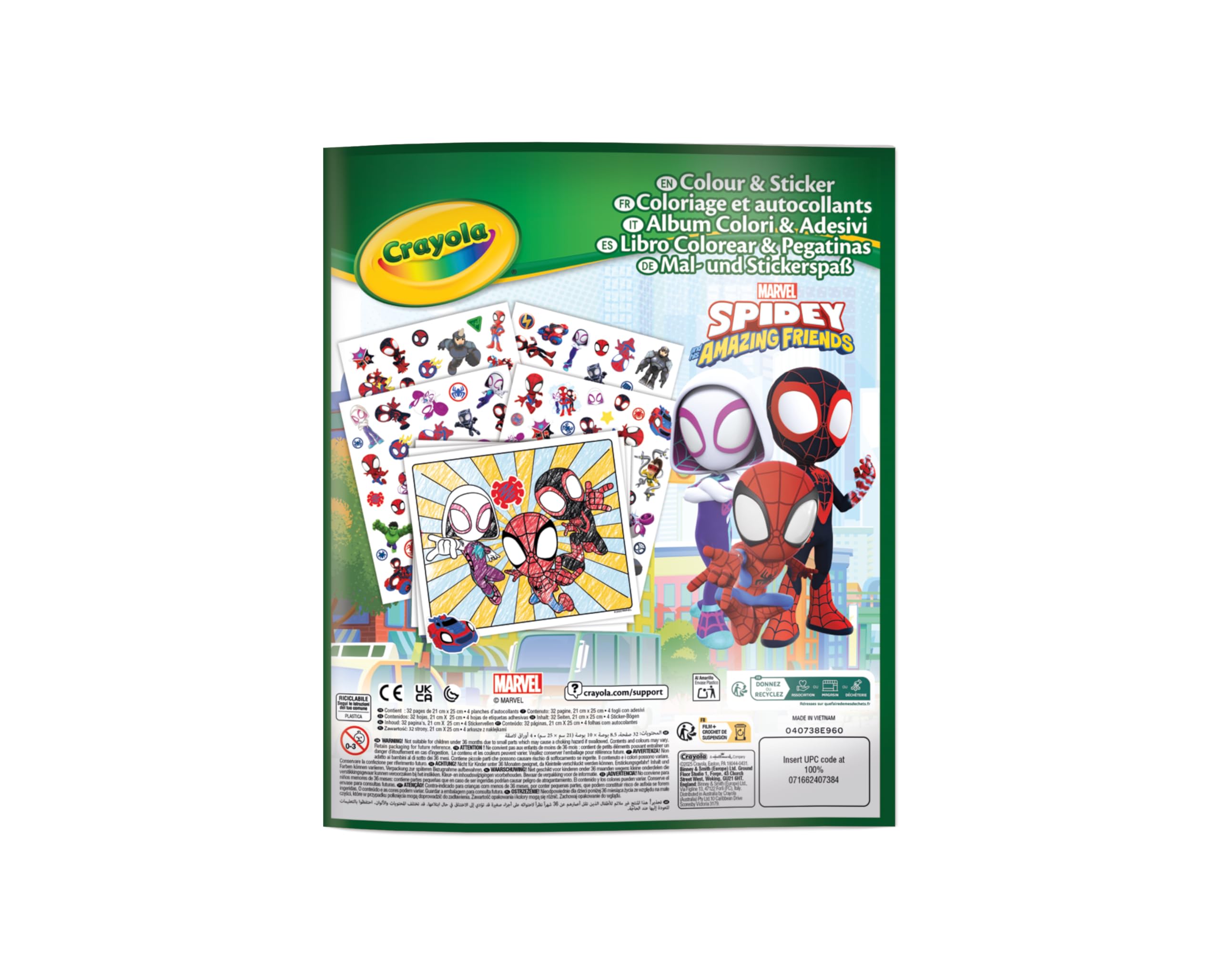 Crayola, Album do kolorowania z naklejkami Spidey, 32 strony i 4 arkusze naklejek w zestawie, 04-0738