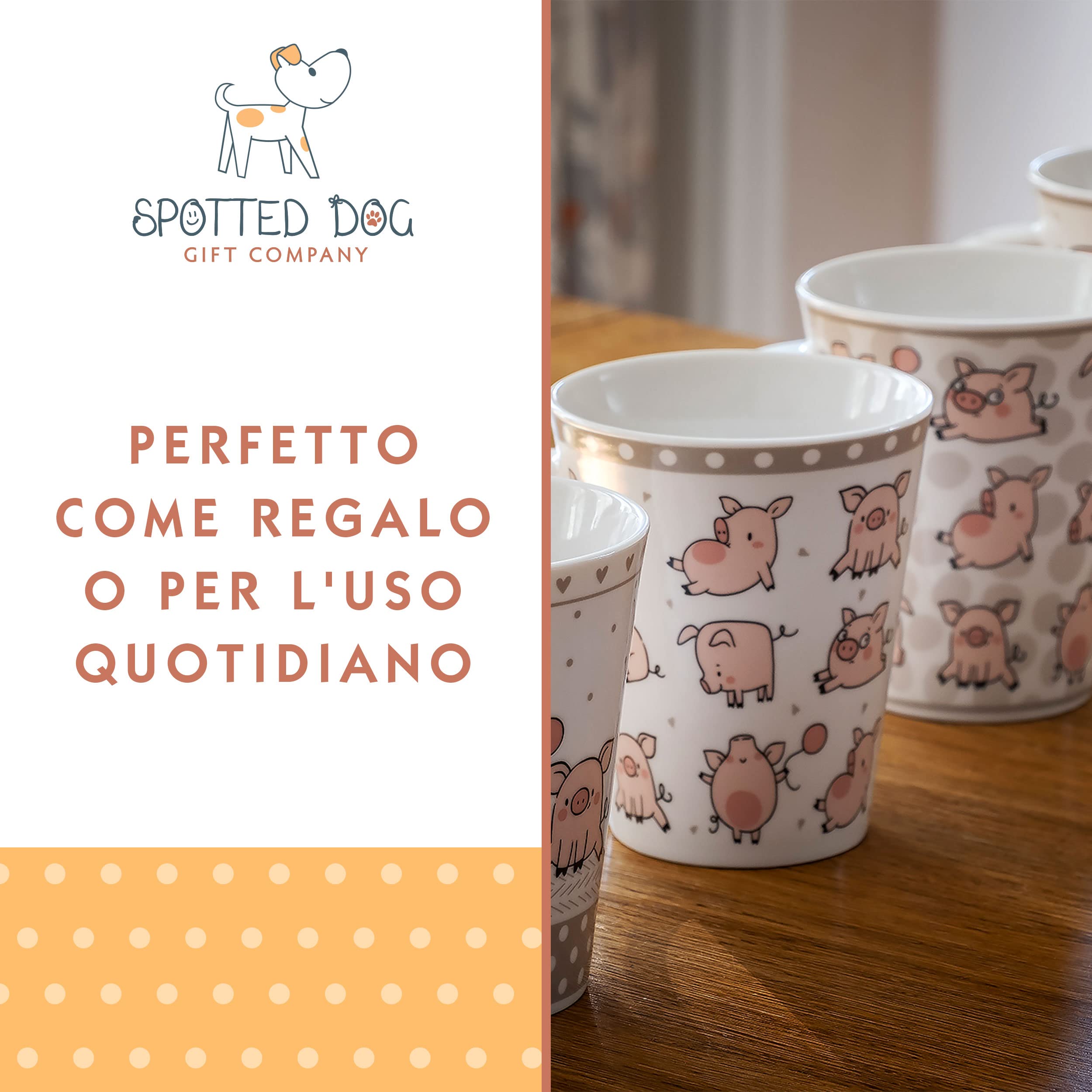 SPOTTED DOG GIFT COMPANY Set di 4 Tazze da Caffè in Ceramica 360 ml per Caffè e Tè, Tazze con Animali a Tema Maialino, Design Divertente e Carino, Regalo con Maialino