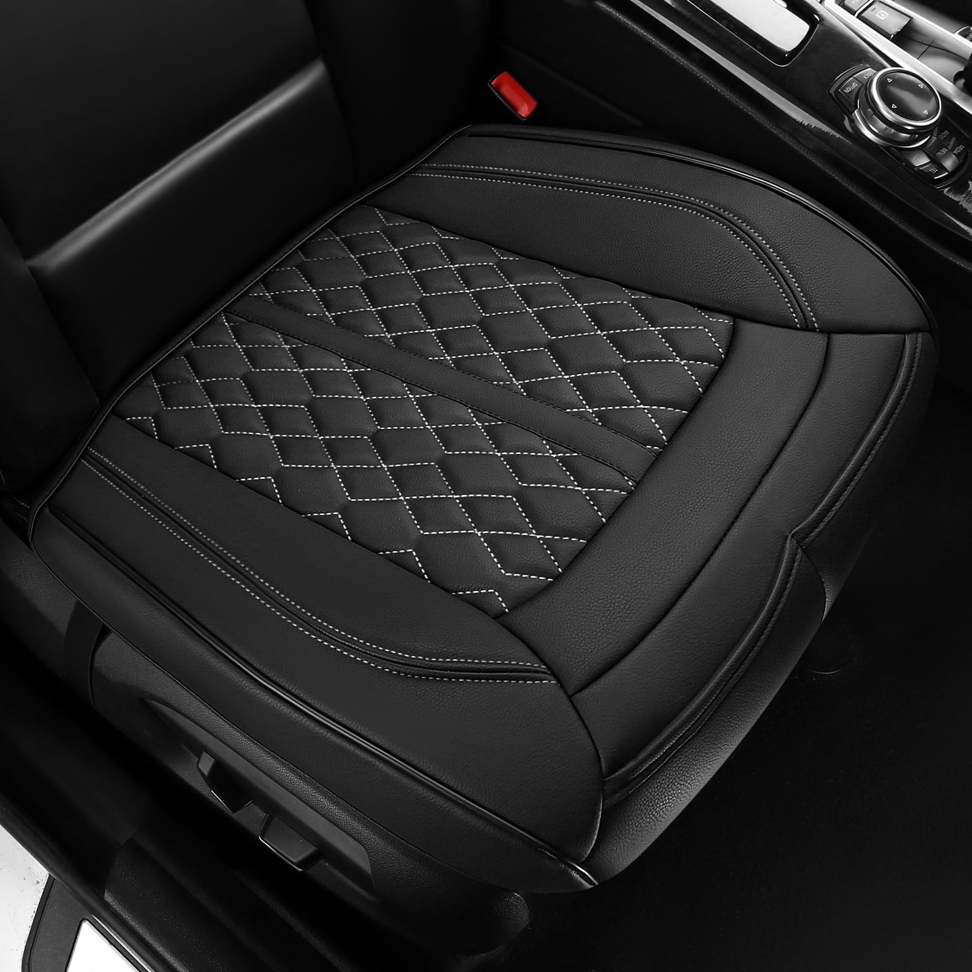 Pariiaodin 1-Pcs Premium Leather Car Seat Covers for Bottom Front Seats, Waterproof Padded Seat Covers for Cars, Universal Fit Seat Cushion Protector for Most Cars, Sedan, Truck, SUV(Black