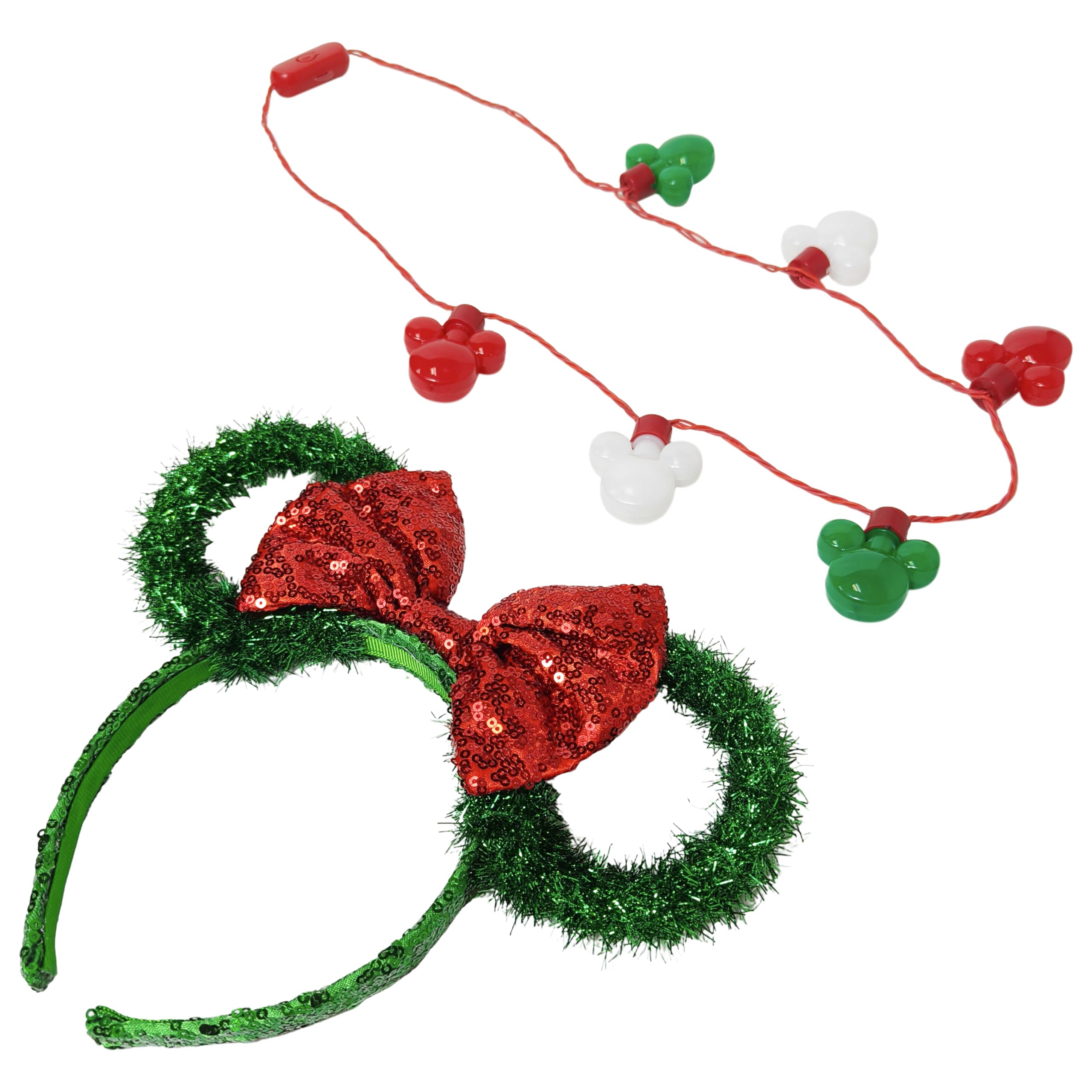 Disney Minnie Christmas Headband and Light-Up Necklace Set – Kids Holiday Accessory Gift Set, Ages 3+