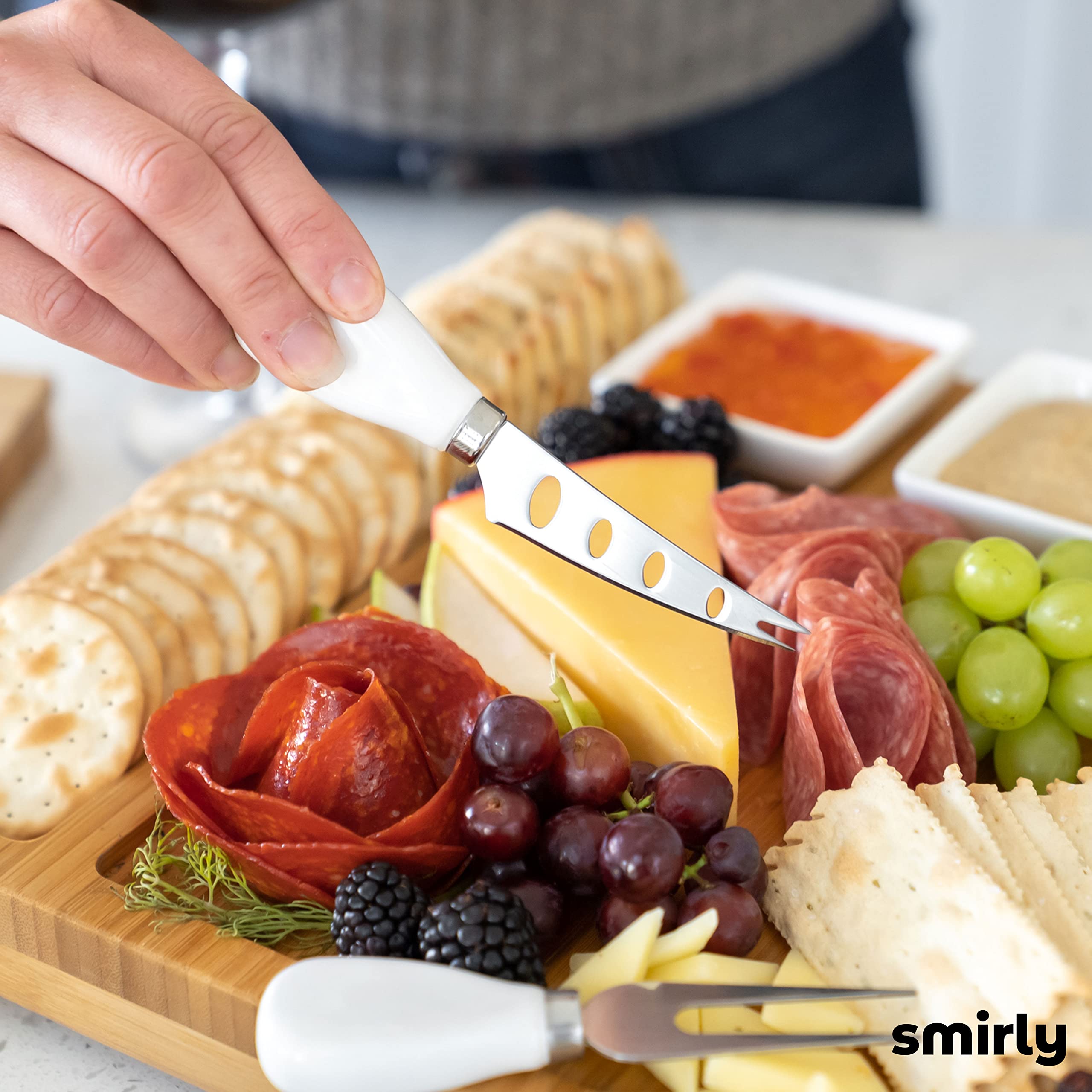 SMIRLY Bamboo Cheese Board and Knife Set Large Charcuterie Board Set