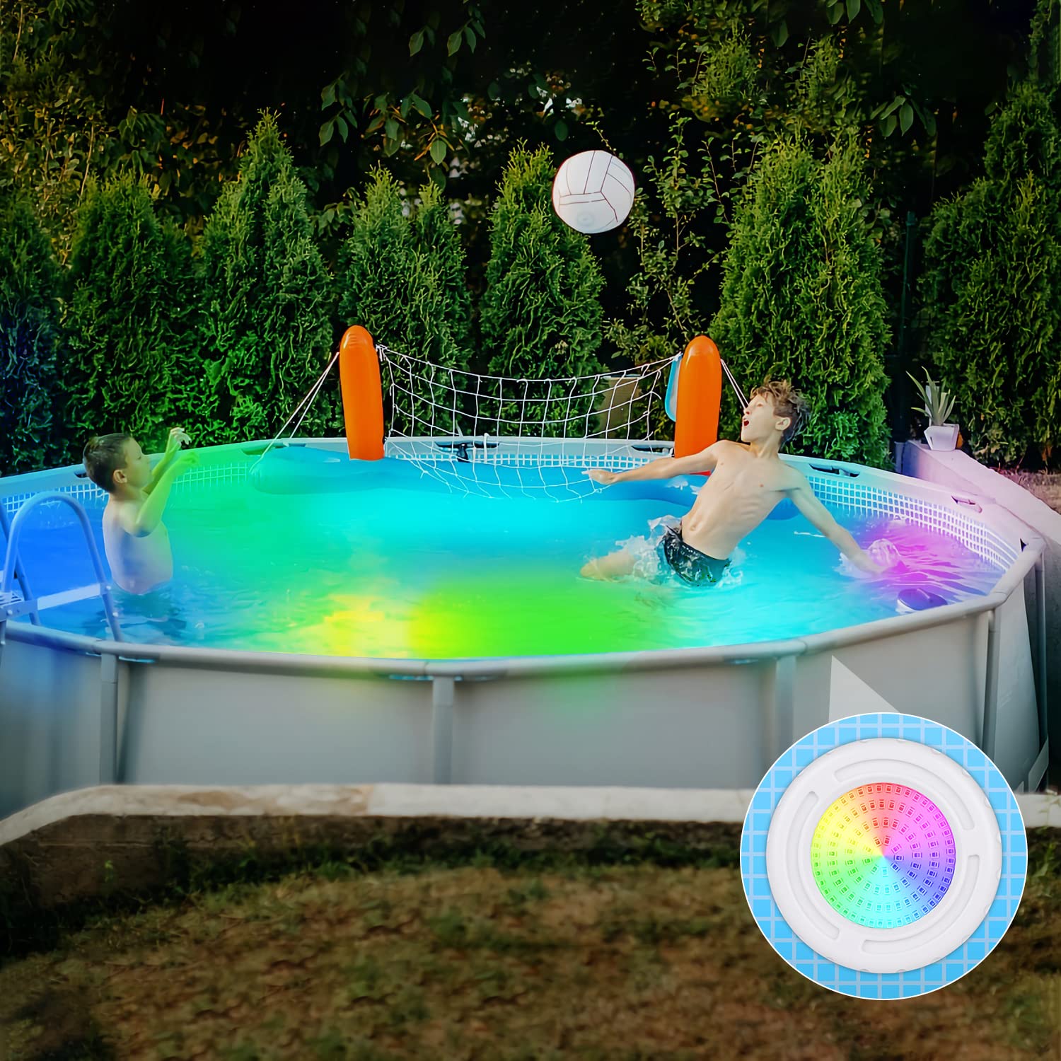 LED Poolbeleuchtung für Aufstellpool, 12W RGB Dimmbar Farbwechselnde Kompatibel mit Fernbedienung,Schwimmbad Licht,für Stahlrahmen & Stahlwandpool,IP68 Wasserdicht 7m Kabel,12V