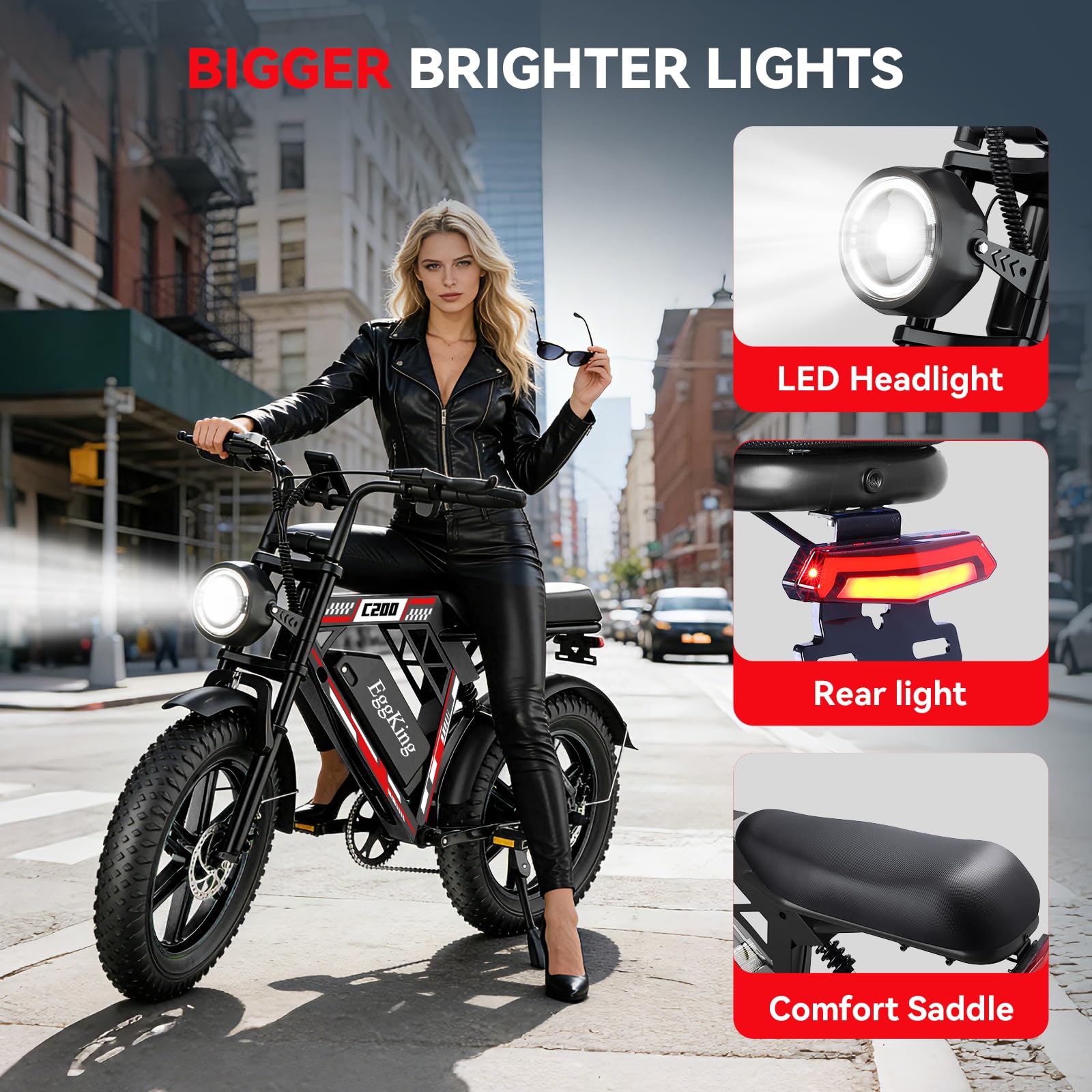 EGGKING Vélo Électrique 20" x 4.0 Fat Tire Double Suspension 7 Vitesses E-Bike Adulte Batterie Amovible 48V 17.5/15Ah Affichage Contrôle APP