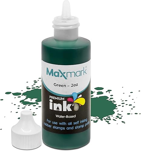 MaxMark Tinta de repuesto prémium para sellos y almohadillas de sellos, color verde, 2 onzas.