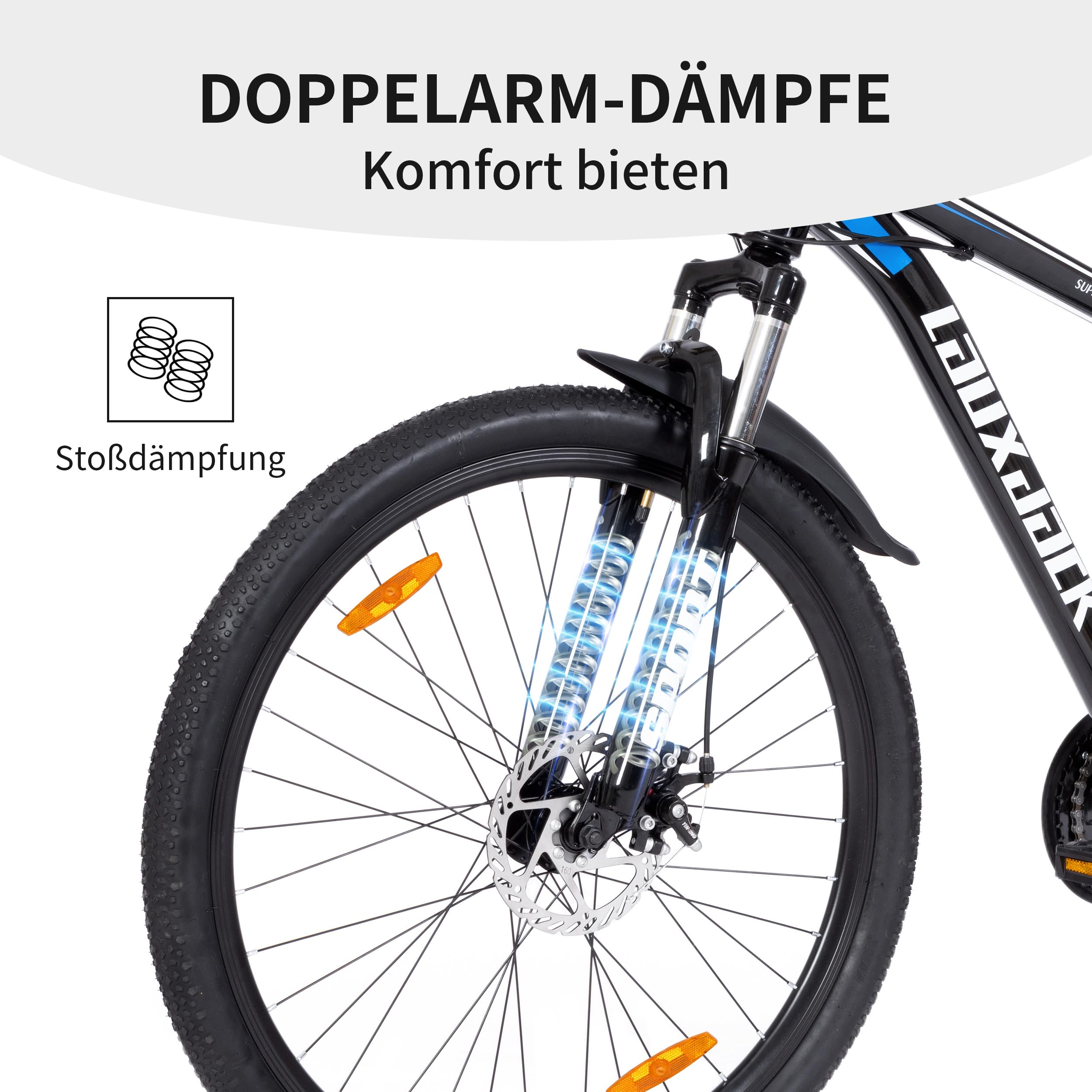 Bicicleta de montaña de 28 pulgadas para hombre y mujer, bicicleta de montaña con cambio de cadena de 21 velocidades, freno de disco y horquilla de suspensión, marco de acero, color azul
