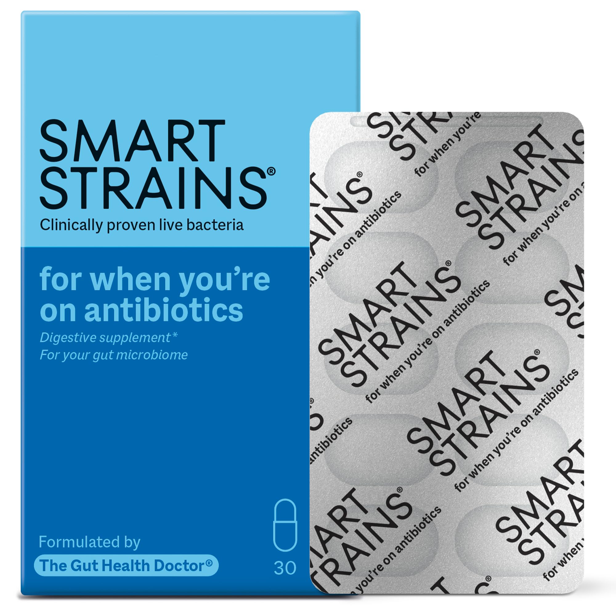 SMART STRAINS for Antibiotics – Clinically Proven Live Bacteria for Antibiotic Support – Formulated by The Gut Health Doctor PhD in Probiotics | 10 Billion Bacterial Cultures | 30 Oral Capsules