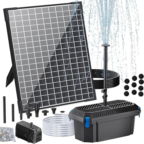 25W Solar Pond Filter with Water Pump, Solar Pond Filter Box with Water Flow Adjustable, Pond Pump with PVC Tubing for Outdoor Pond Fish Tank Waterfall Garden Water Feature-P3253