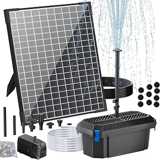POPOSOAP 25W Solar Pond Filter with Water Pump, Solar Pond Filter Box with Water Flow Adjustable, Pond Pump with PVC Tubing for Outdoor Pond Fish Tank Waterfall Garden Water Feature-P3253