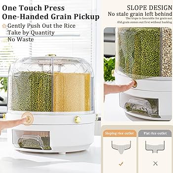 6-Grid Grain Dispenser, 360°Rotating Dry Food Dispenser, Cereal Dispenser for Rice Storage Kitchen Corn BPA-Free, Food Storage Containers for Kitchen Small Grains, Beans, Rice (White) : Amazon.ca: Home