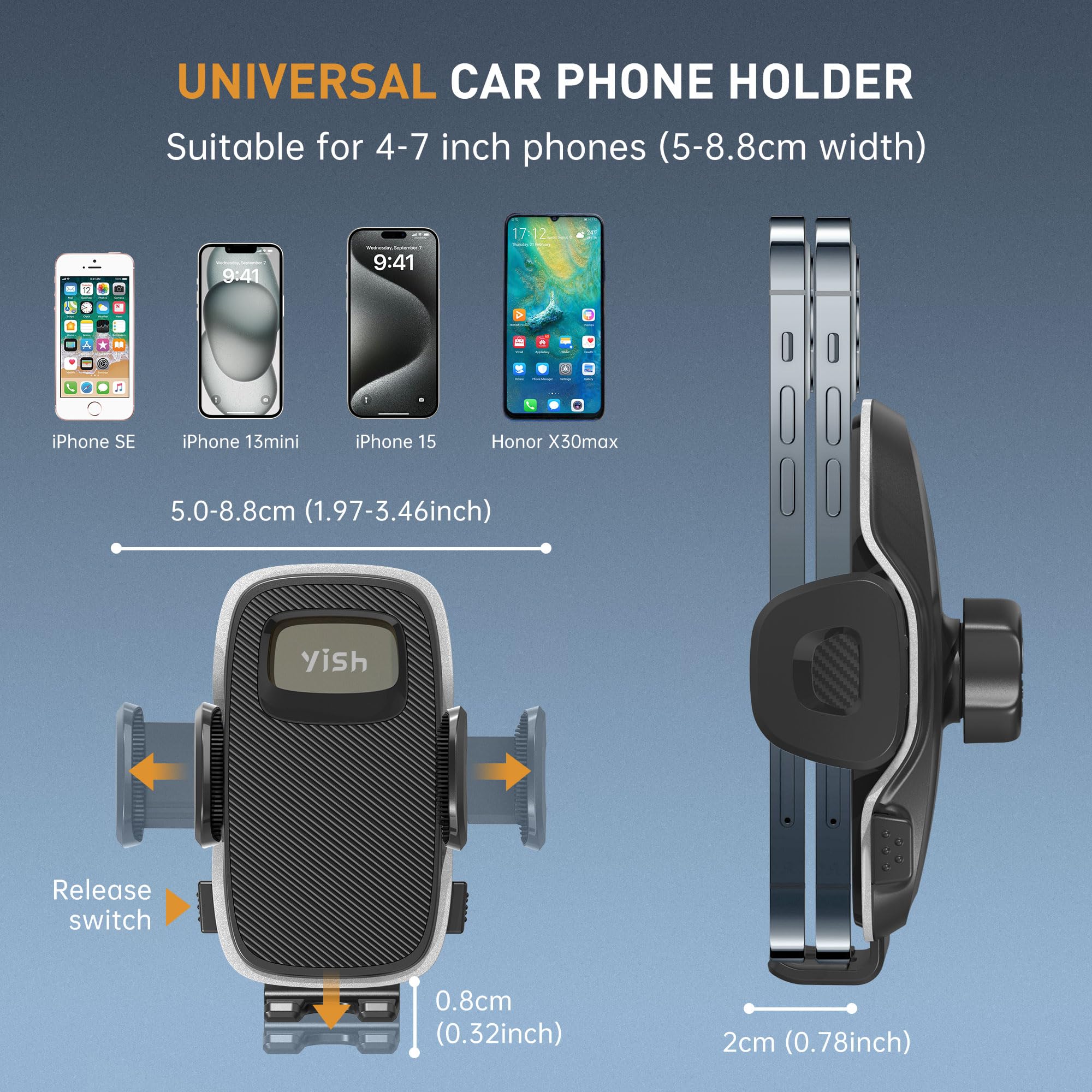 Uchwyt samochodowy na telefon komórkowy YISH ： Obrotowy uchwyt na telefon 360° do samochodowego otworu wentylacyjnego