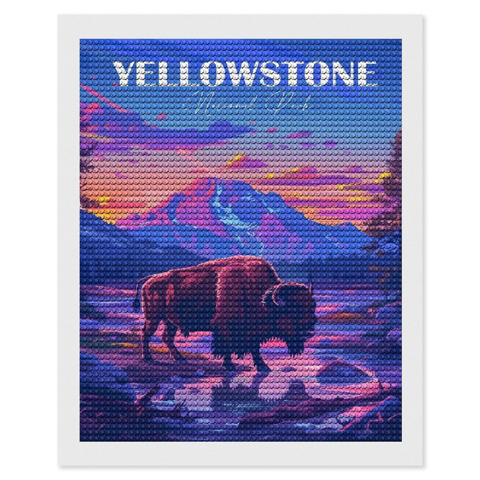 Junmoney Yellowstone National Park Bison (2) Full Drill Diamond Painting Kit 16"x20", Mindful Craft Activity, Bedroom Decor, for Adults, Gift Idea