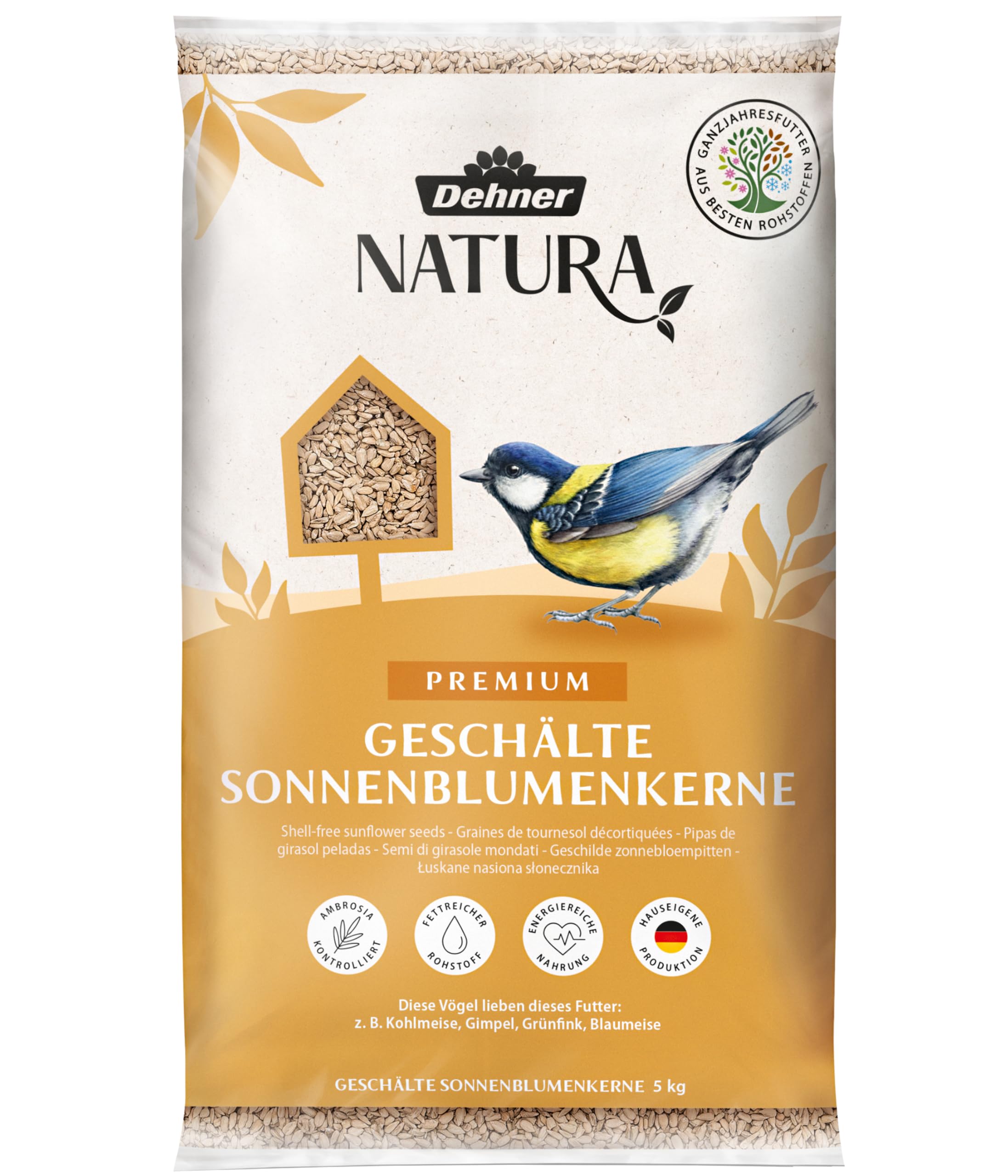 Dehner Natura Premium Nourriture pour Oiseaux Sauvages, graines de Tournesol décortiquées, en Seau, 5 kg